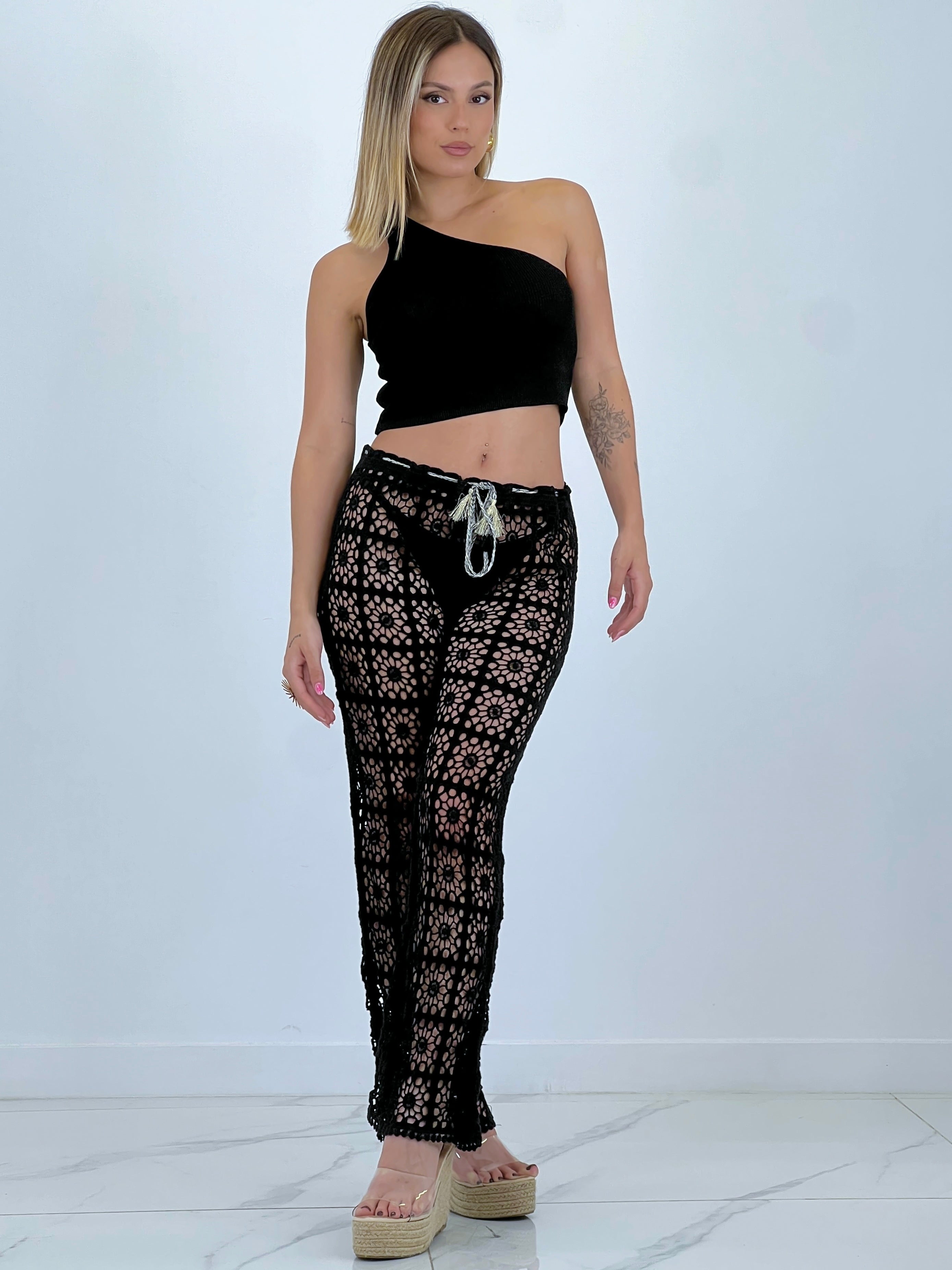 Crochet openwork pants