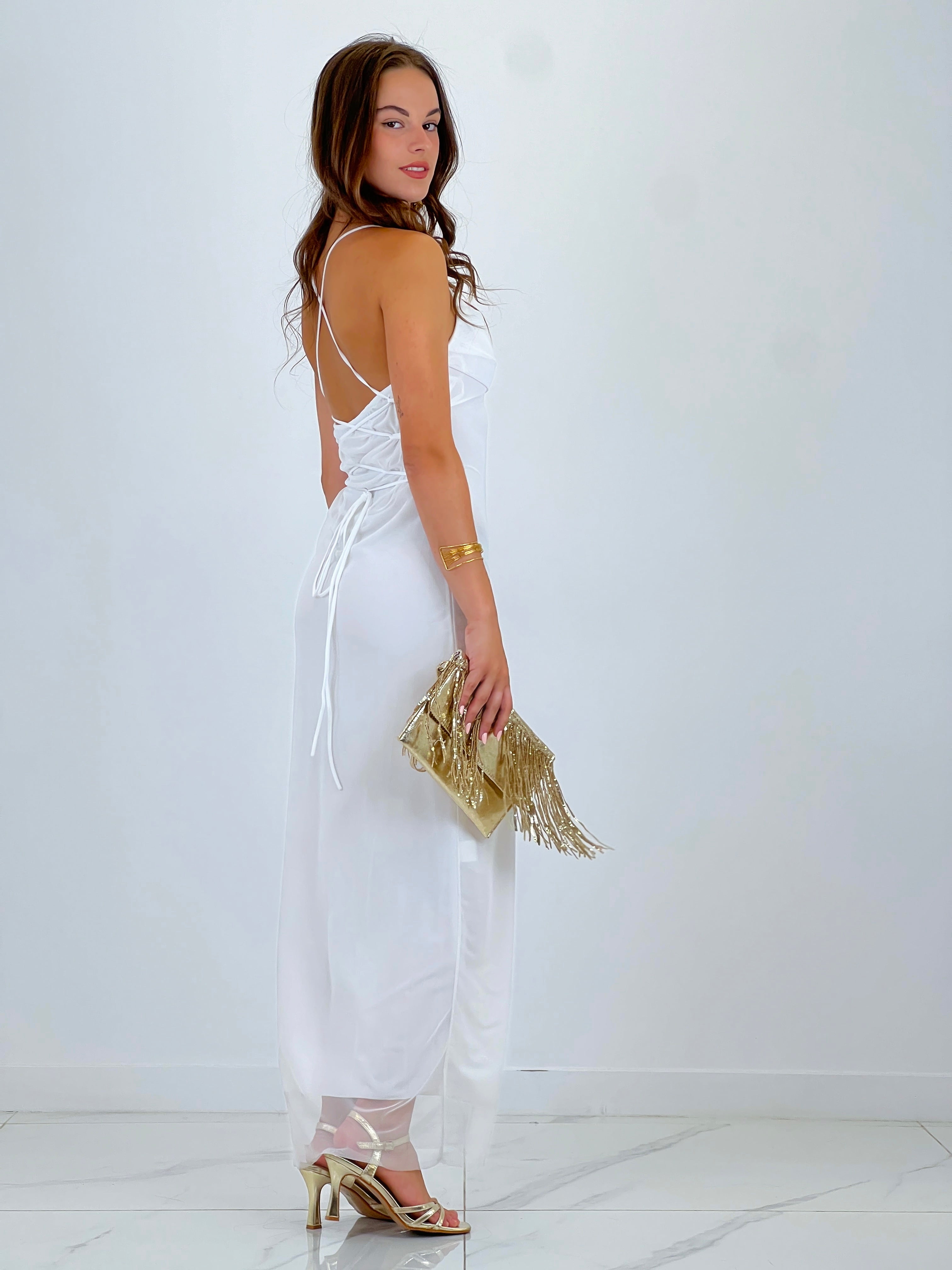 Vestido midi tirante tul