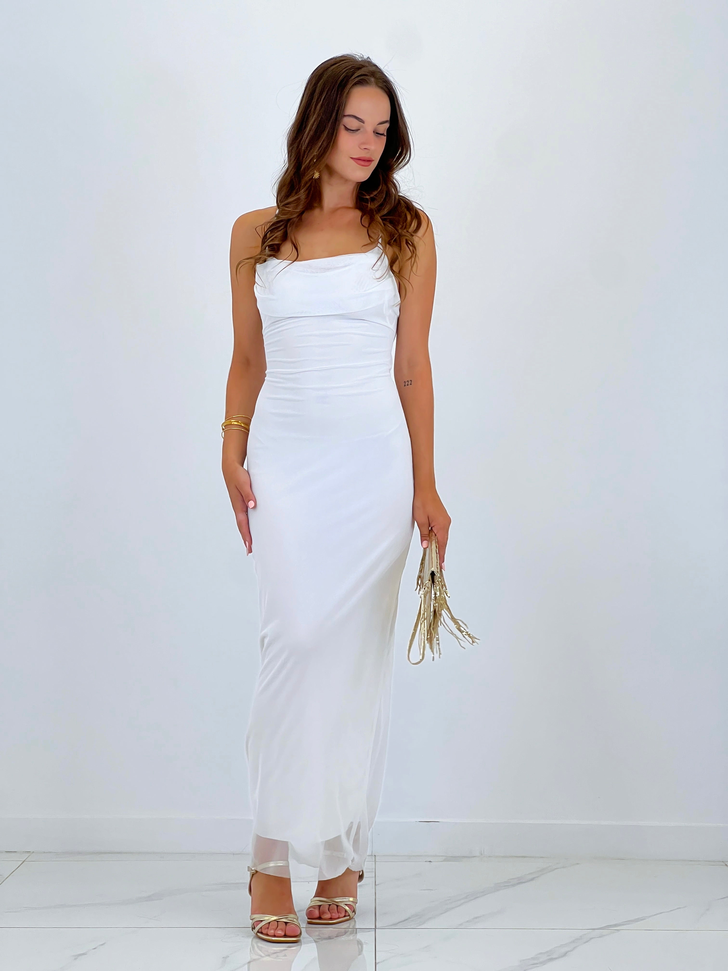 Vestido midi tirante tul