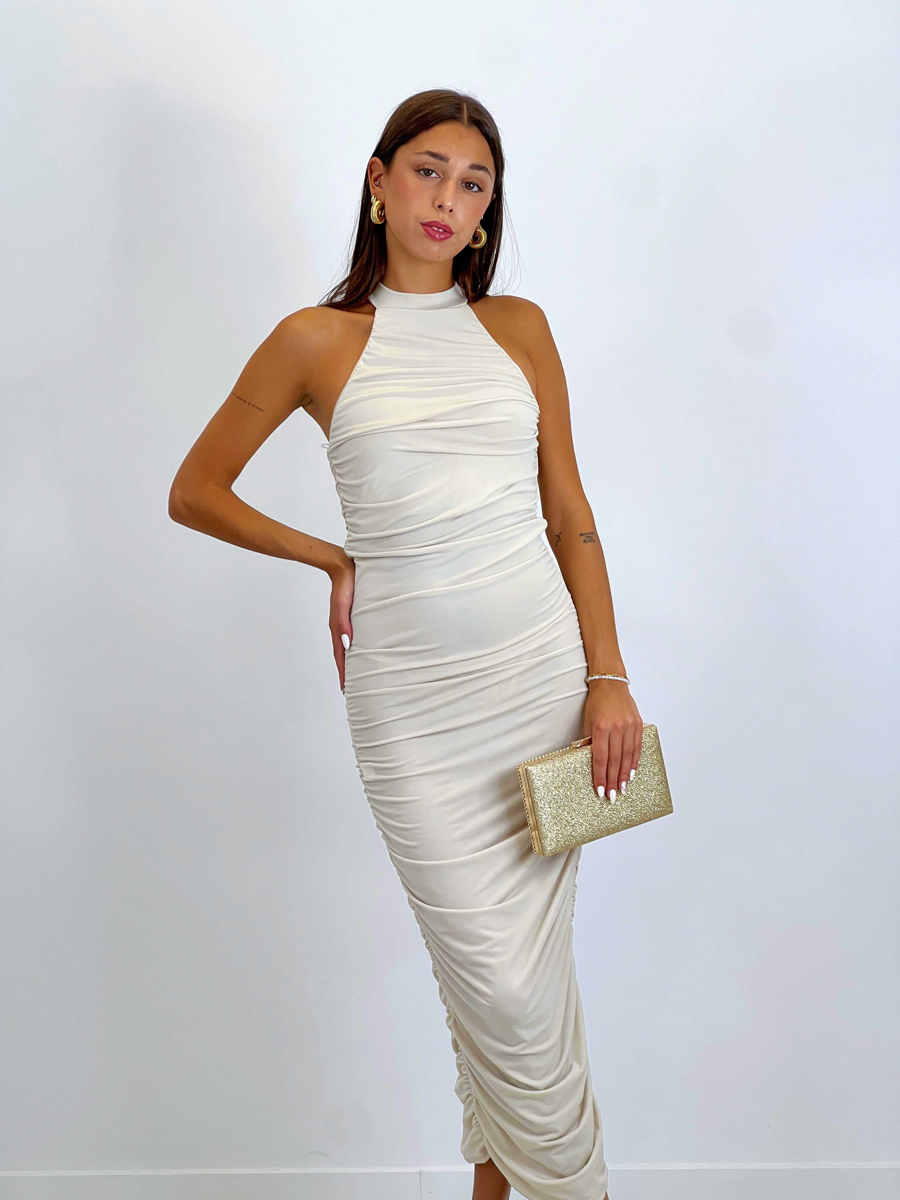 Ruched halter dress