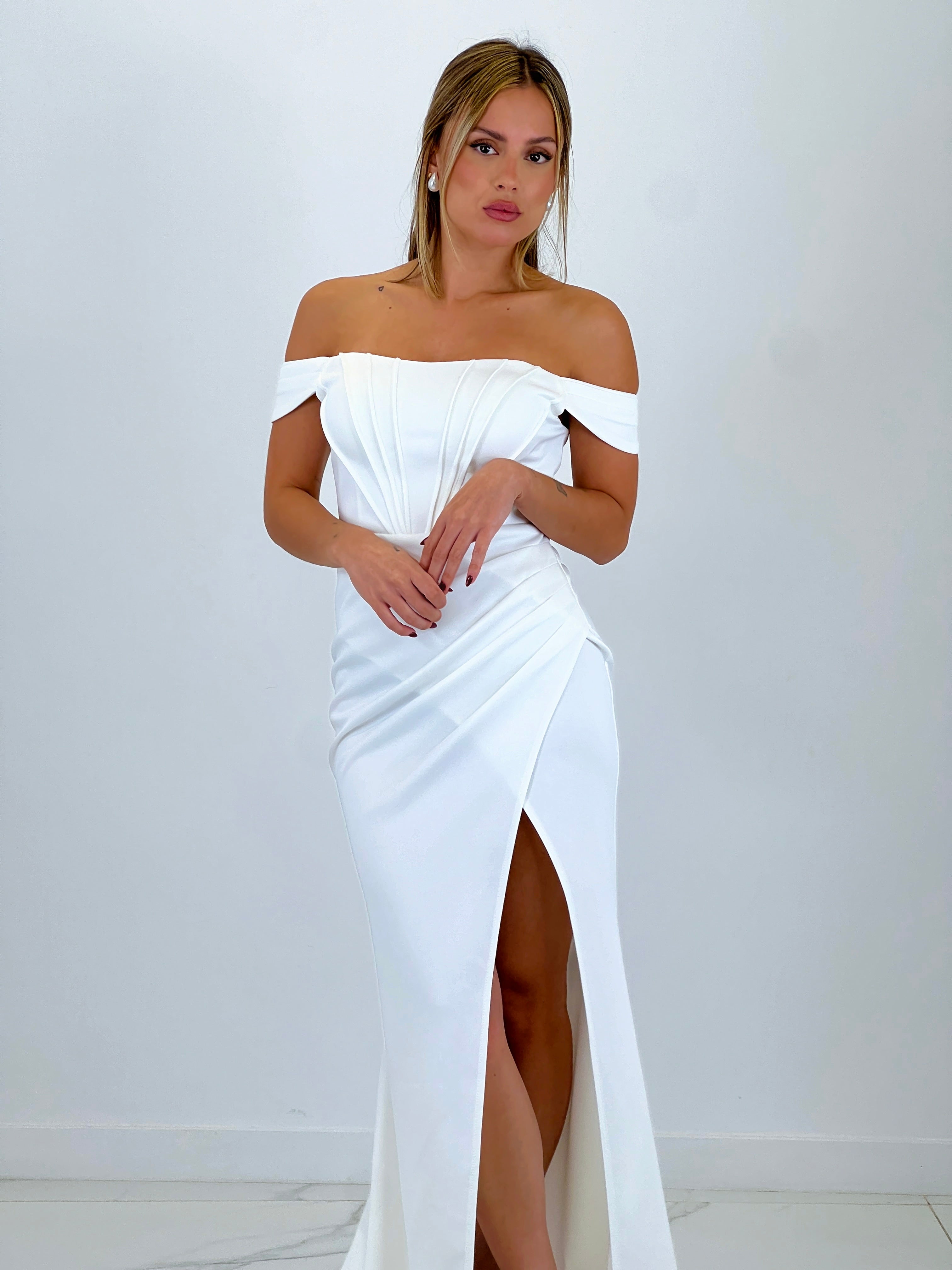 Vestido palabra de honor Selene blanco