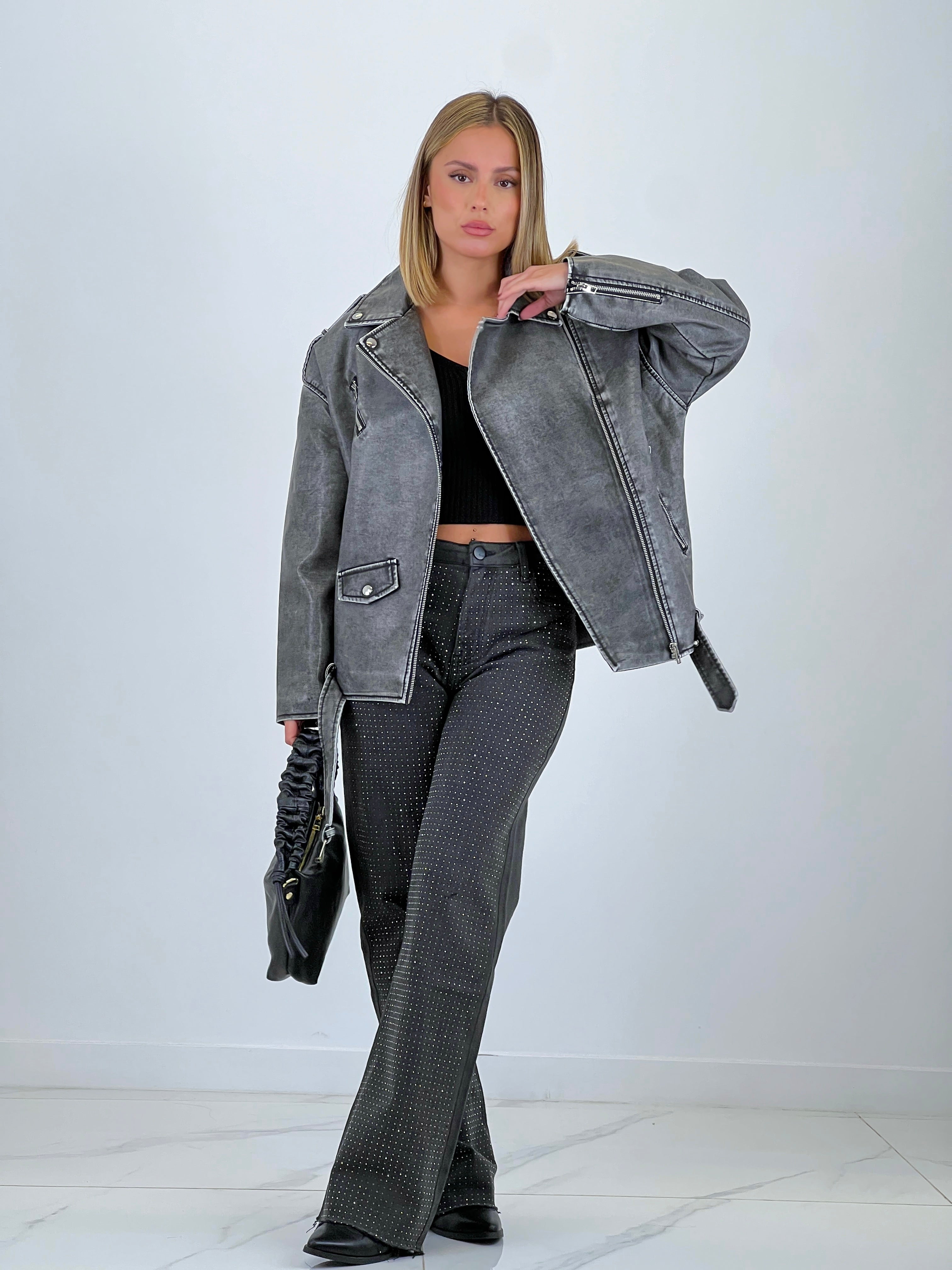 Bolso de piel asa arrugada