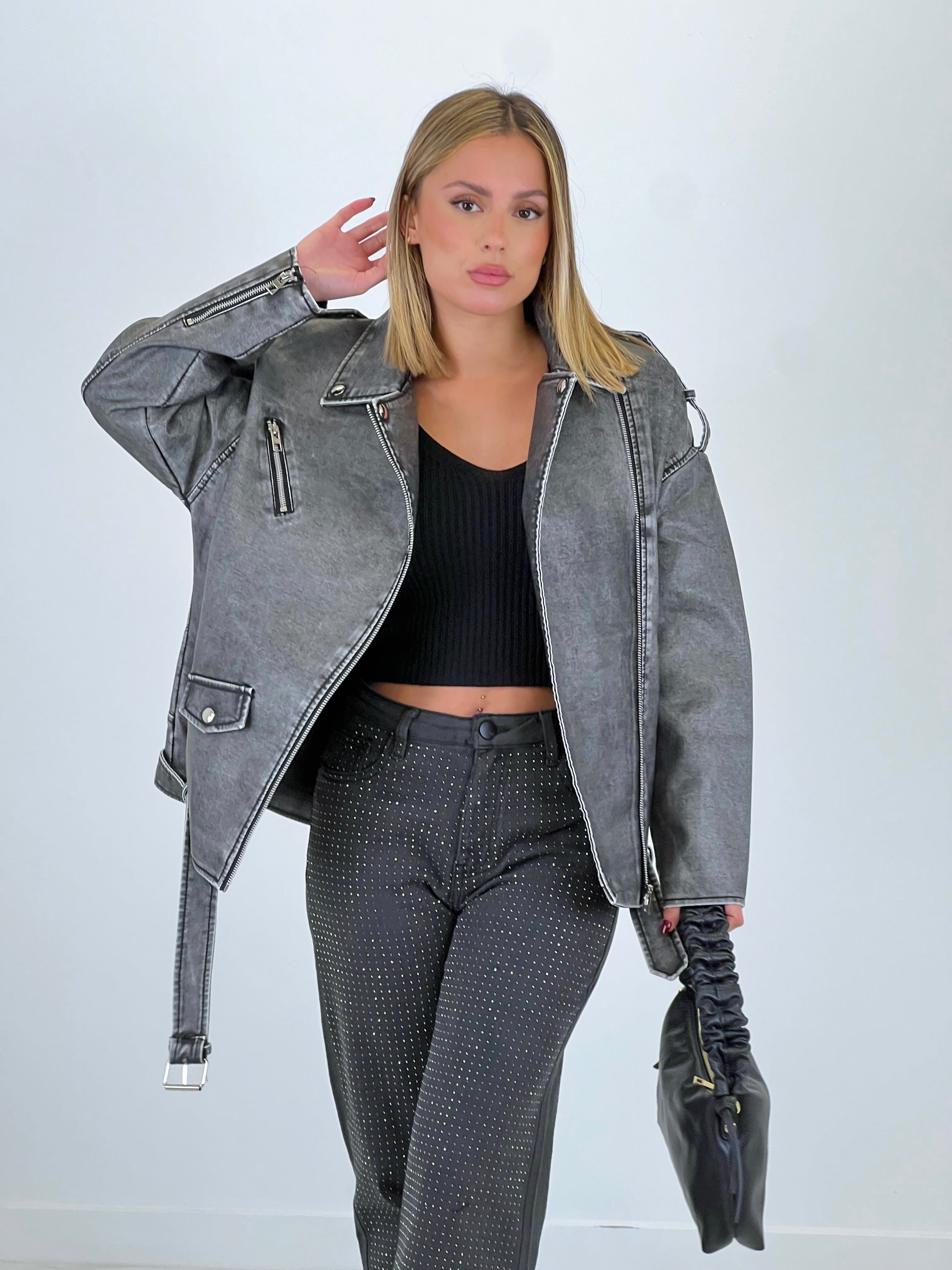 Bolso de piel asa arrugada