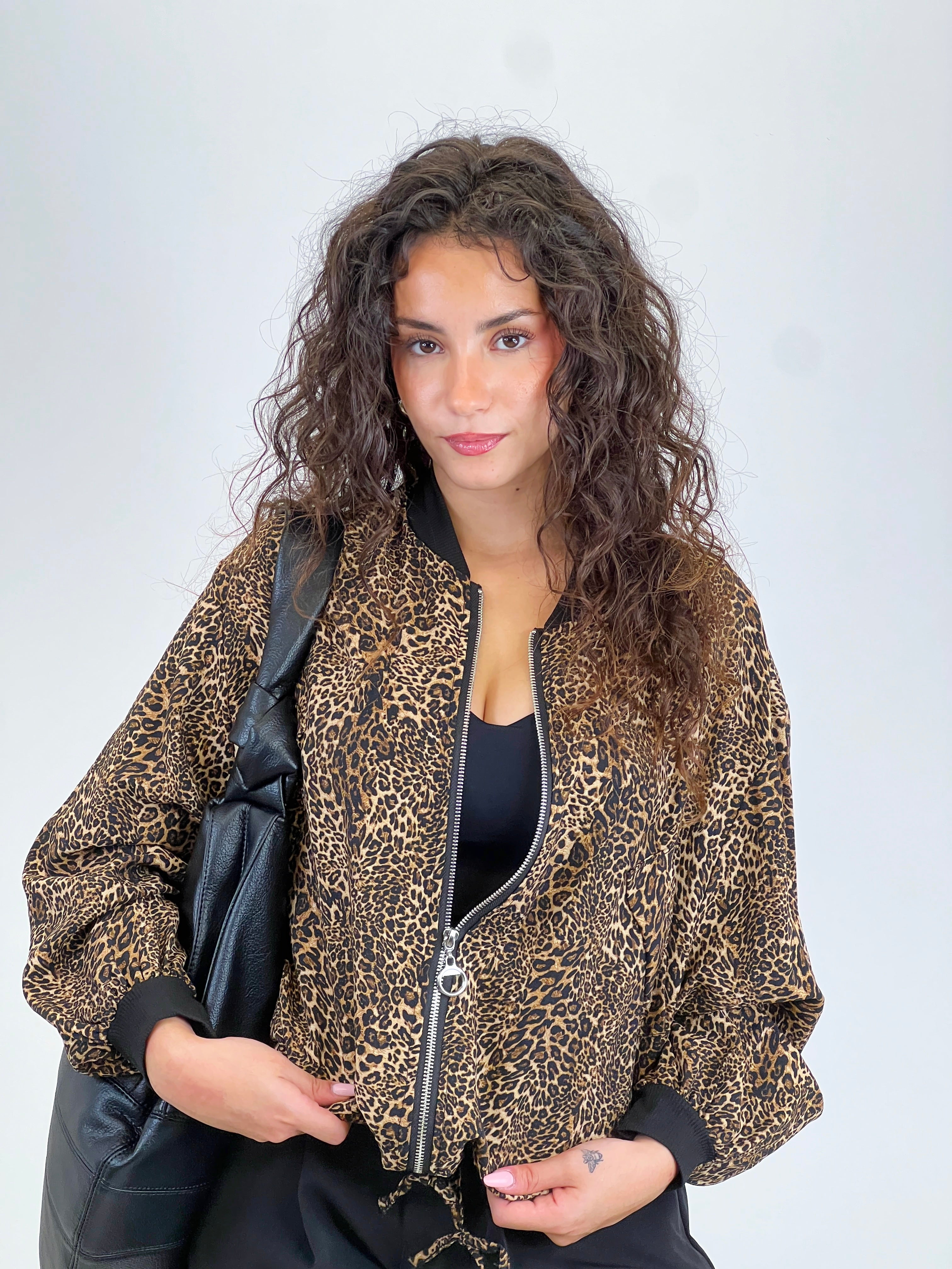 Animal print bomber jacket