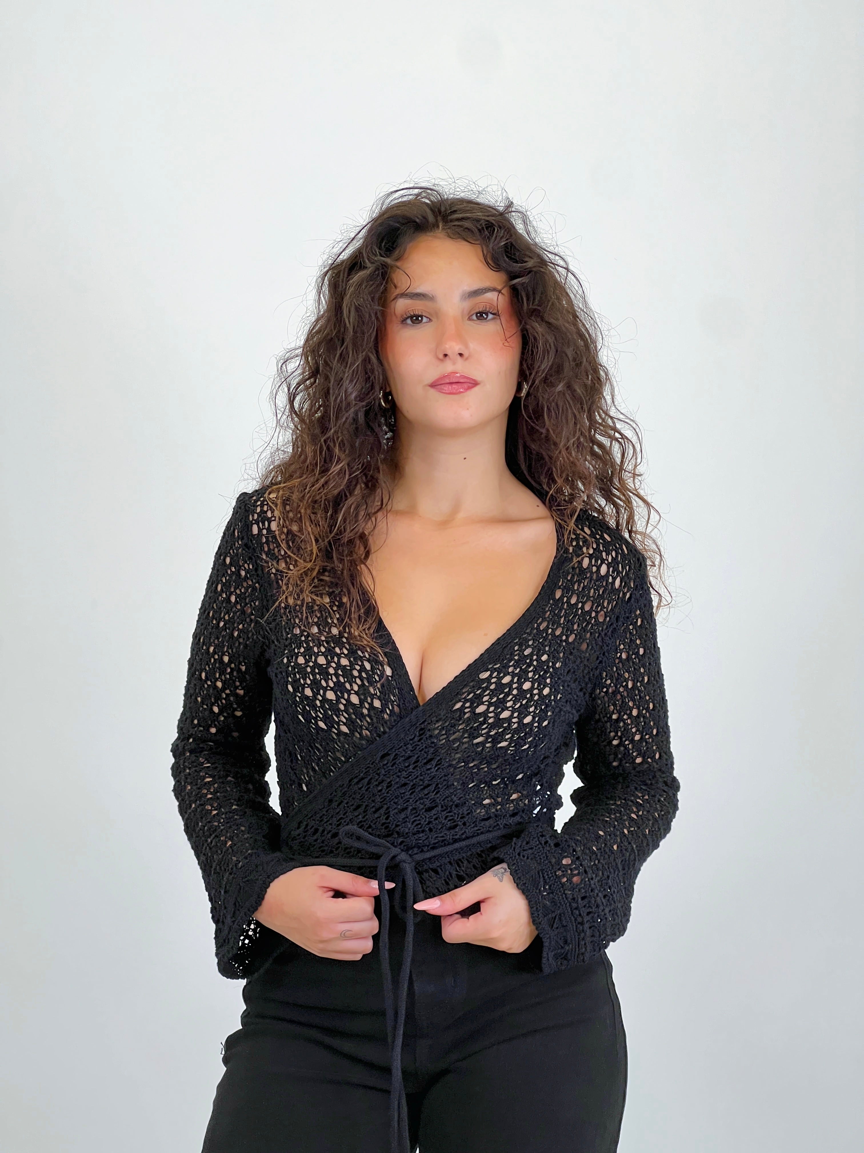 Chaqueta cruzada calada