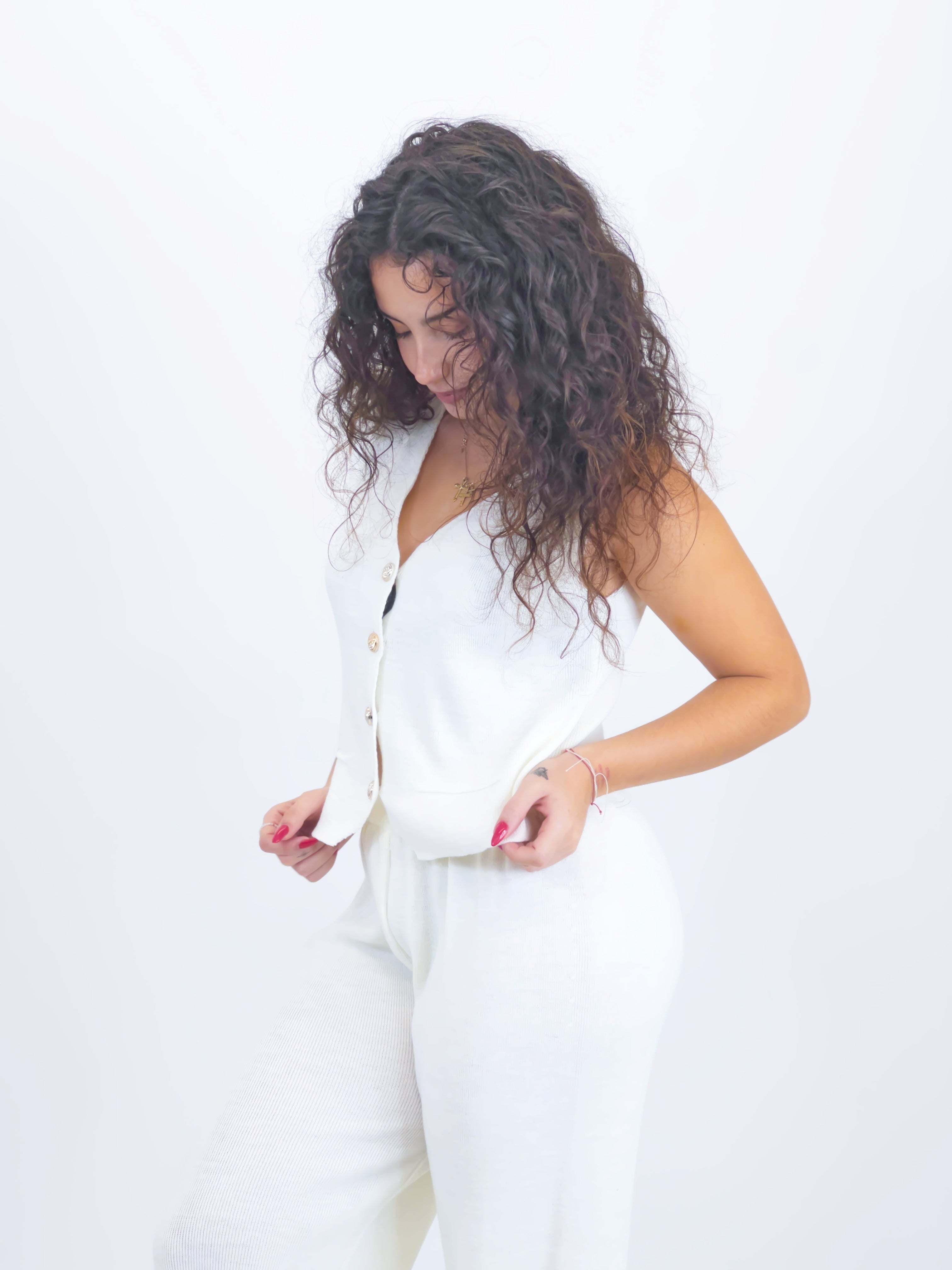 Conjunto punto chaleco y pantalón recto