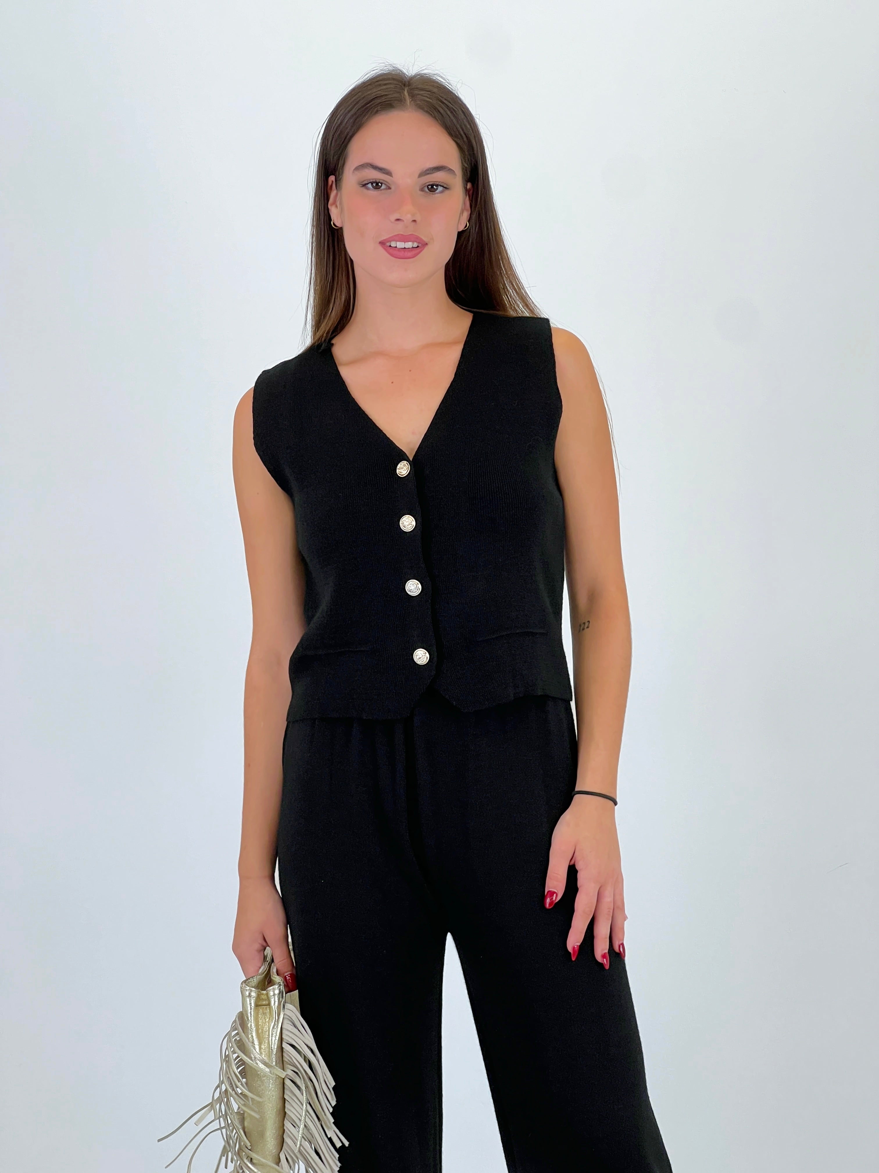 Conjunto punto chaleco y pantalón recto