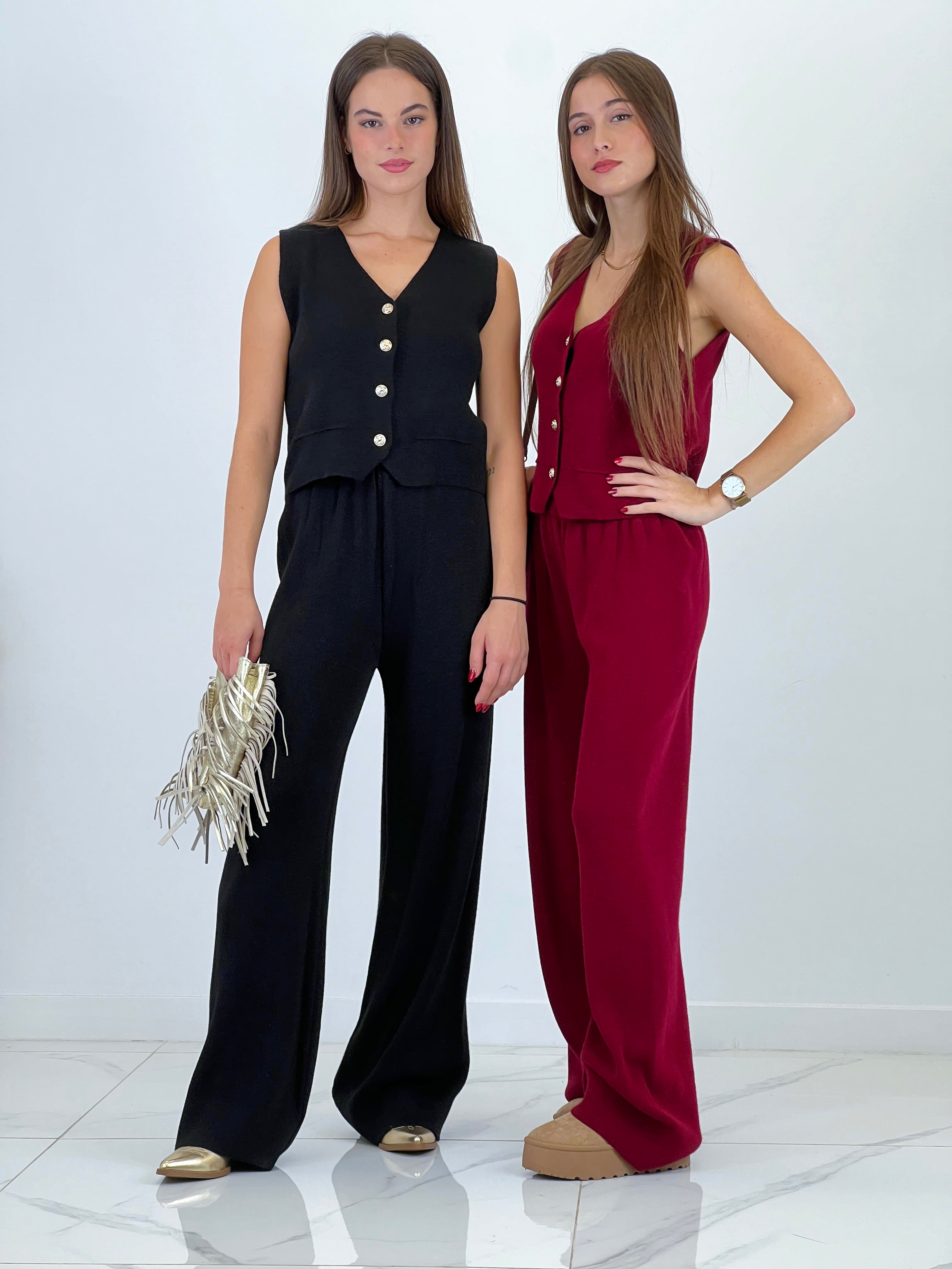 Conjunto punto chaleco y pantalón recto