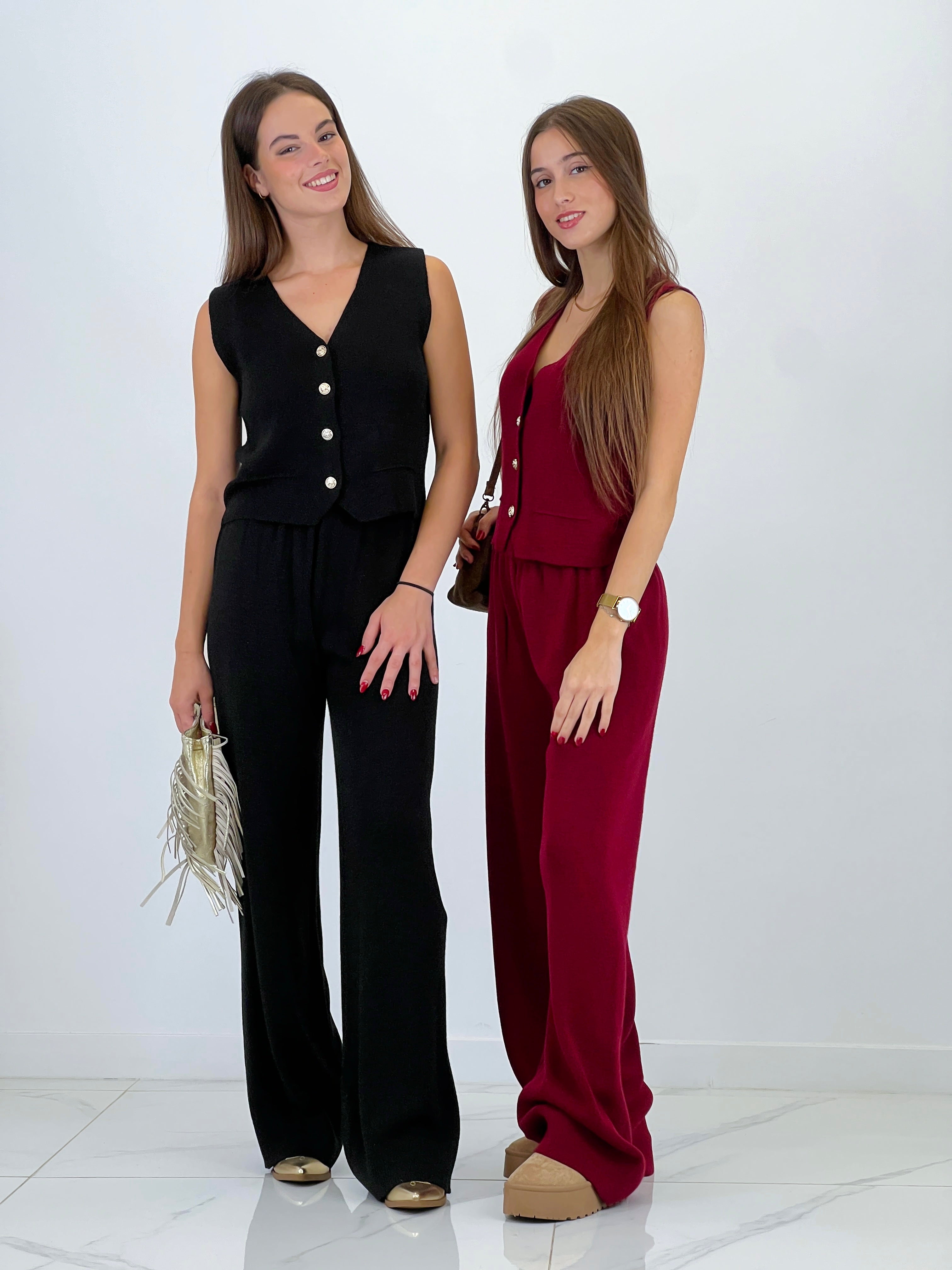 Conjunto punto chaleco y pantalón recto