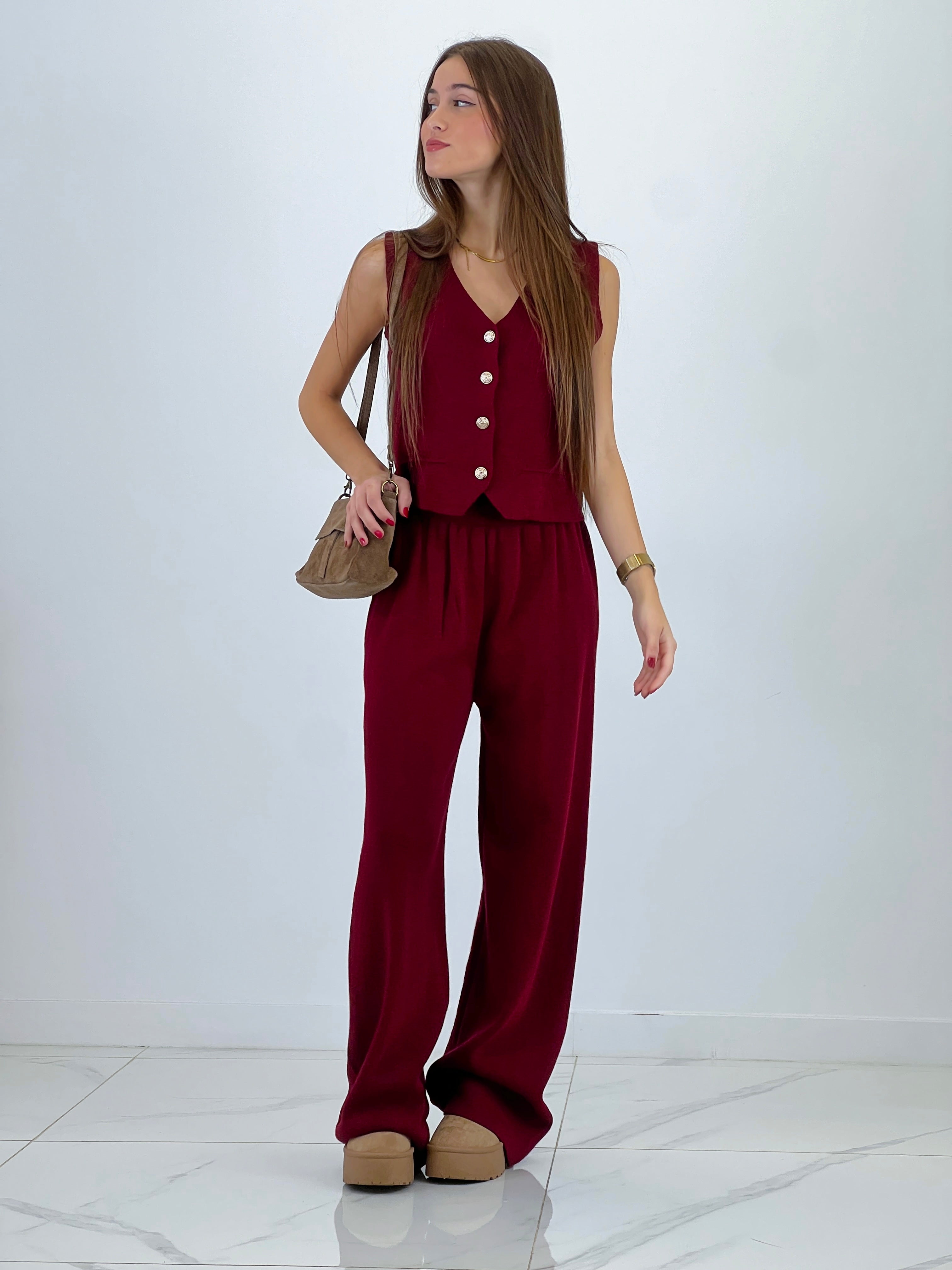 Conjunto punto chaleco y pantalón recto