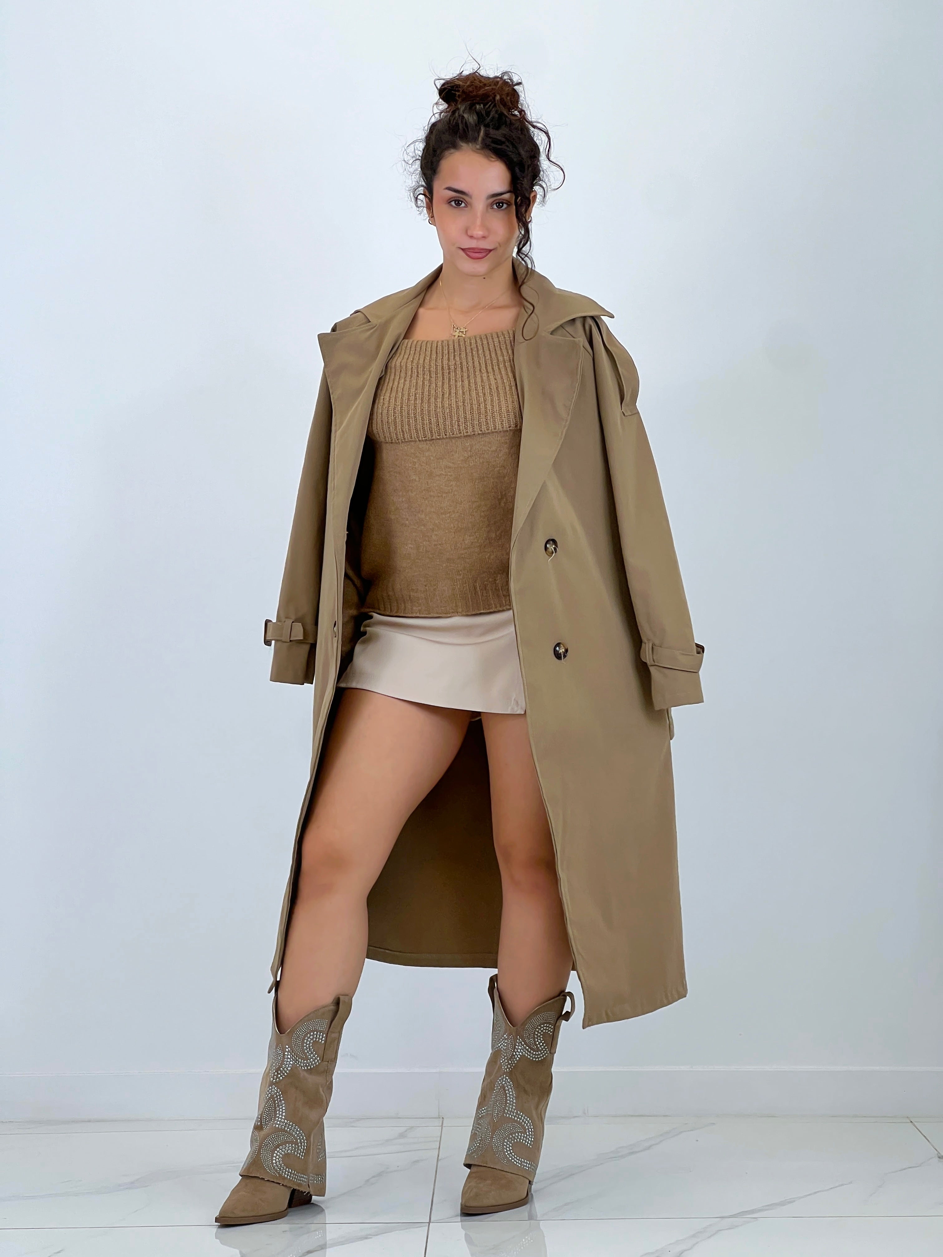 Gabardina trench larga