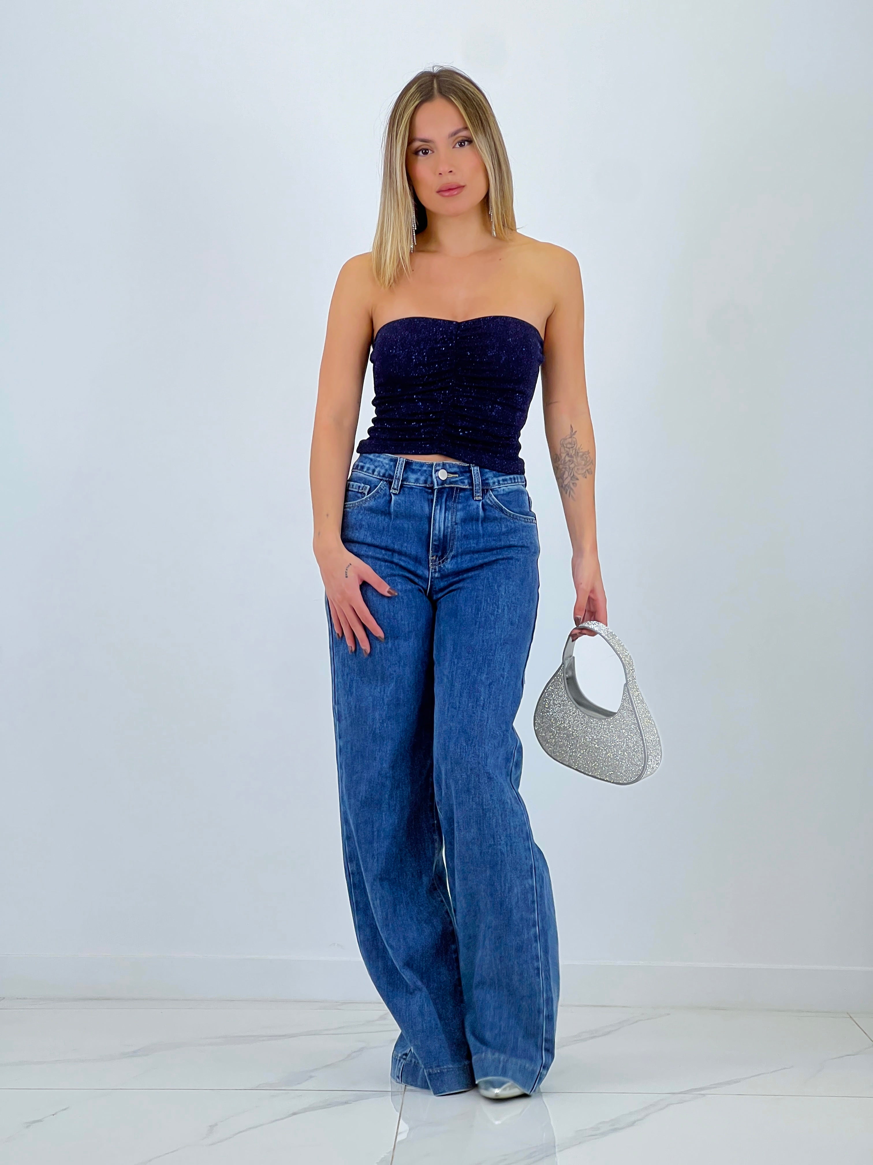Wide leg seam jeans