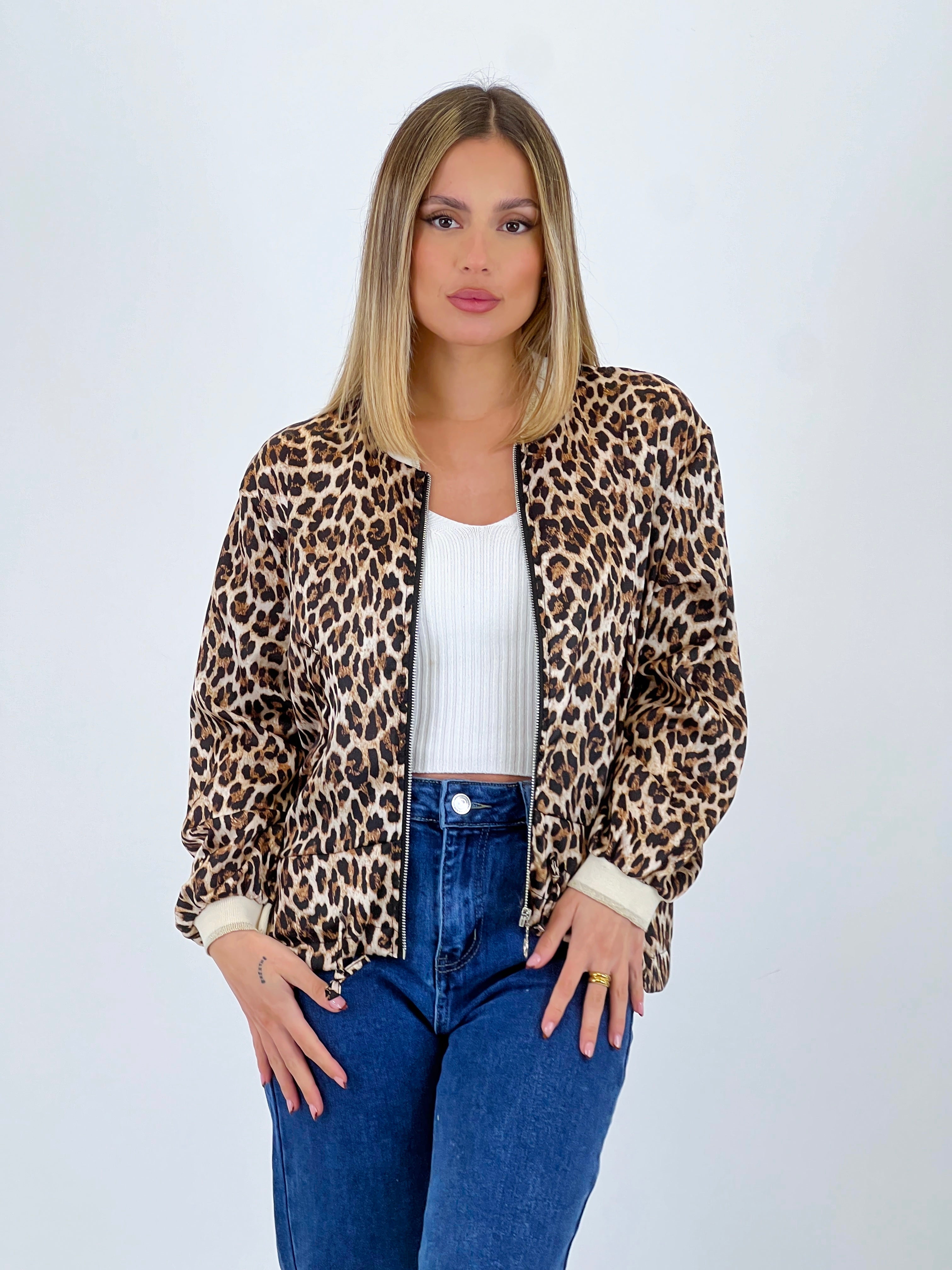 Animal print bomber jacket