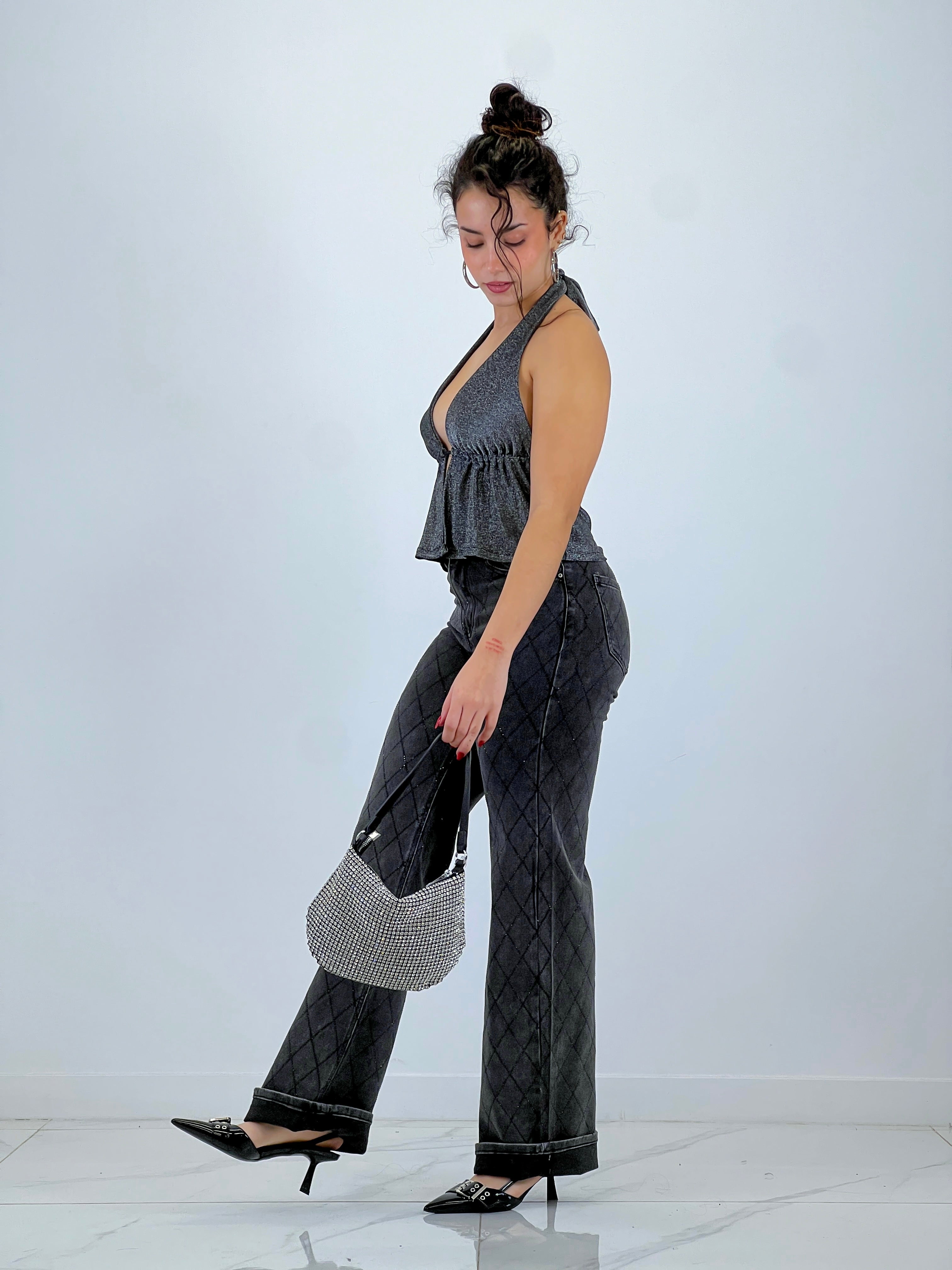 Jeans wide leg brillantes