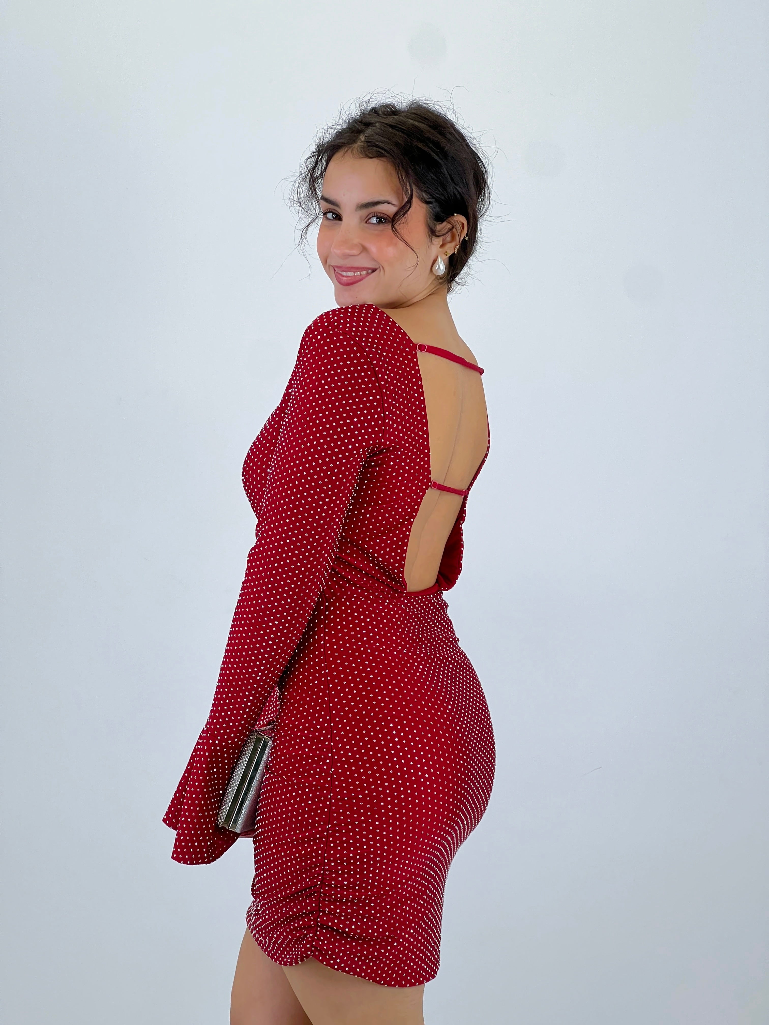 Vestido cristales manga larga