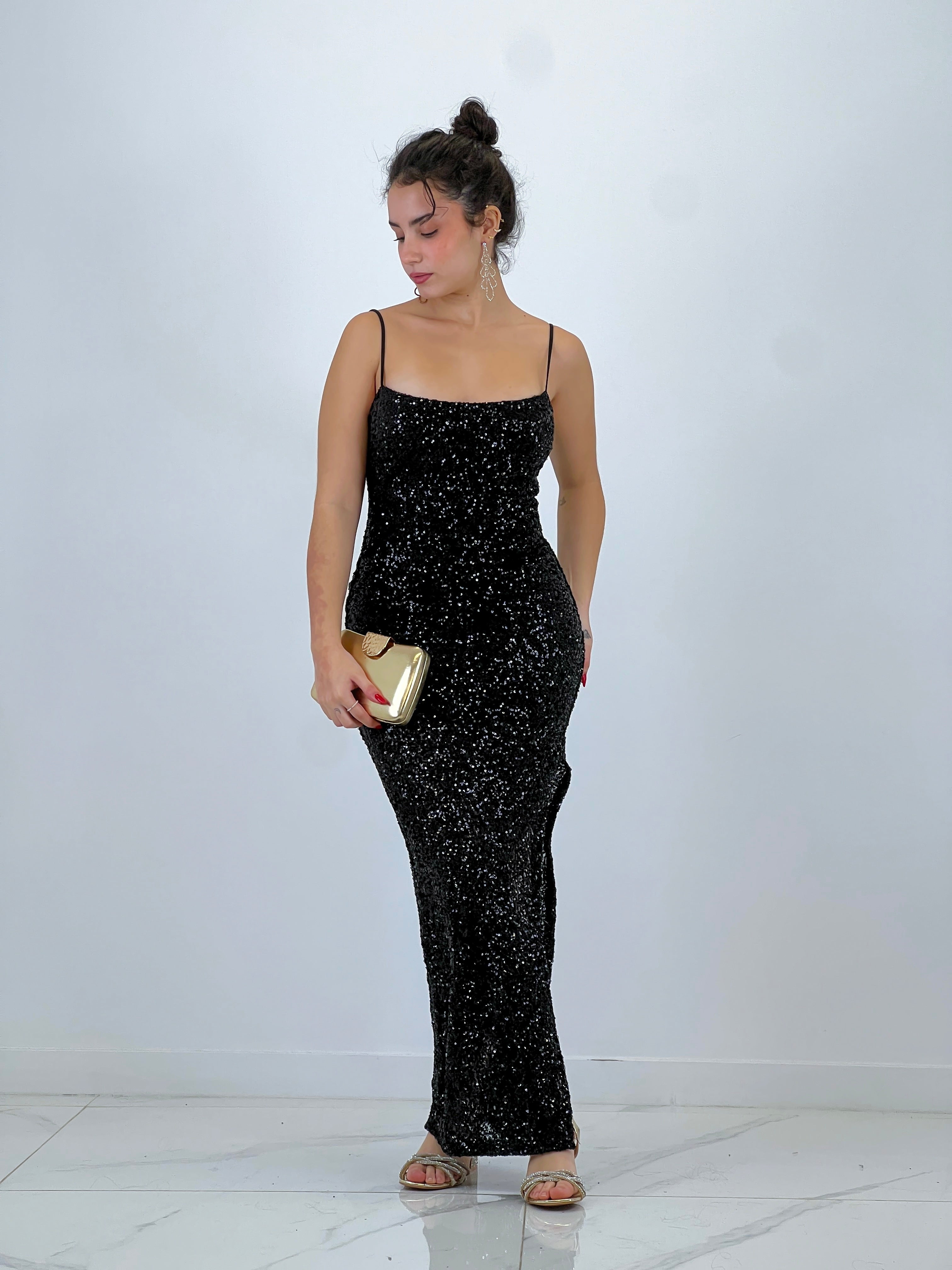 Vestido largo tirantes lentejuelas