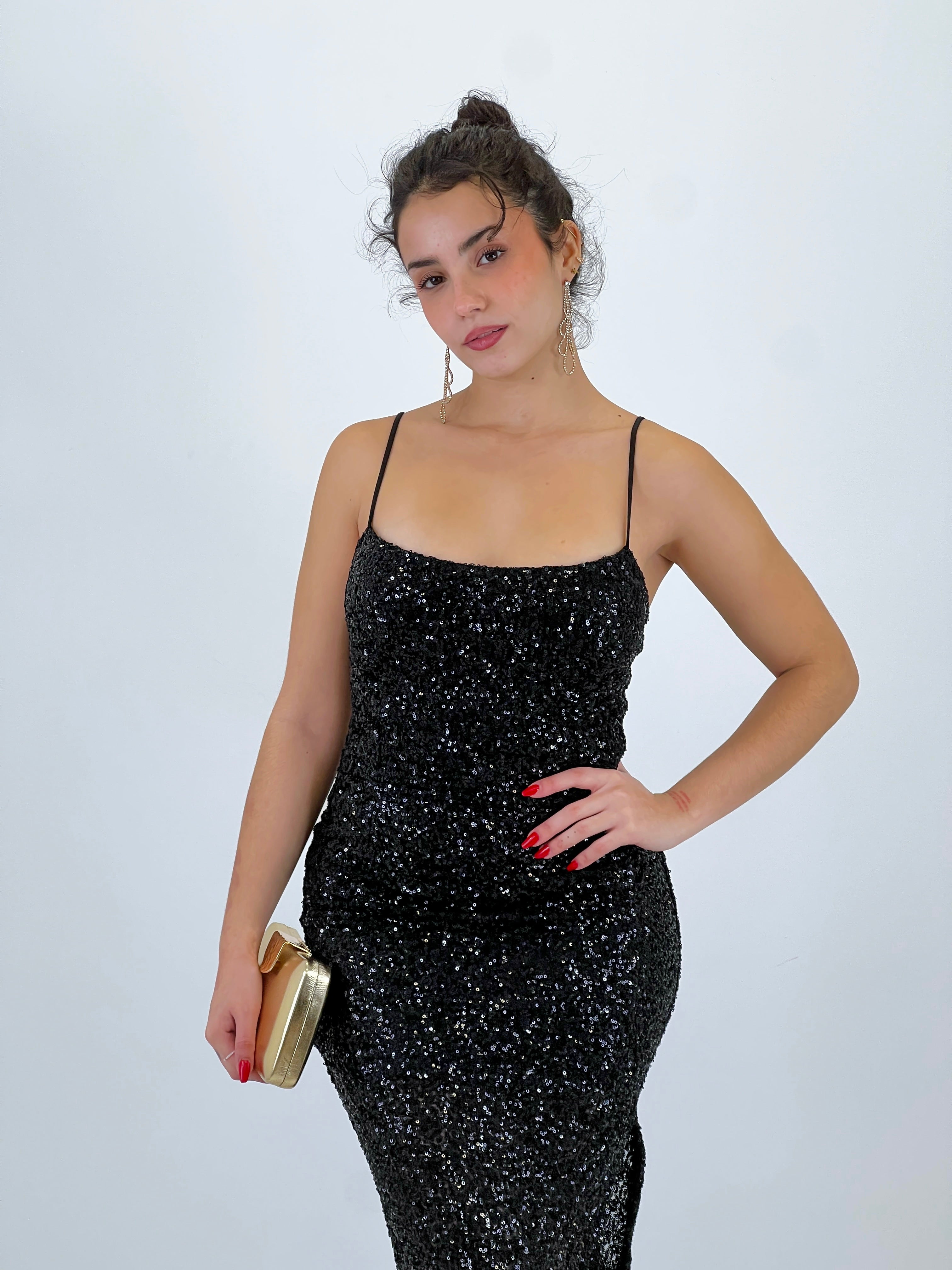 Vestido largo tirantes lentejuelas