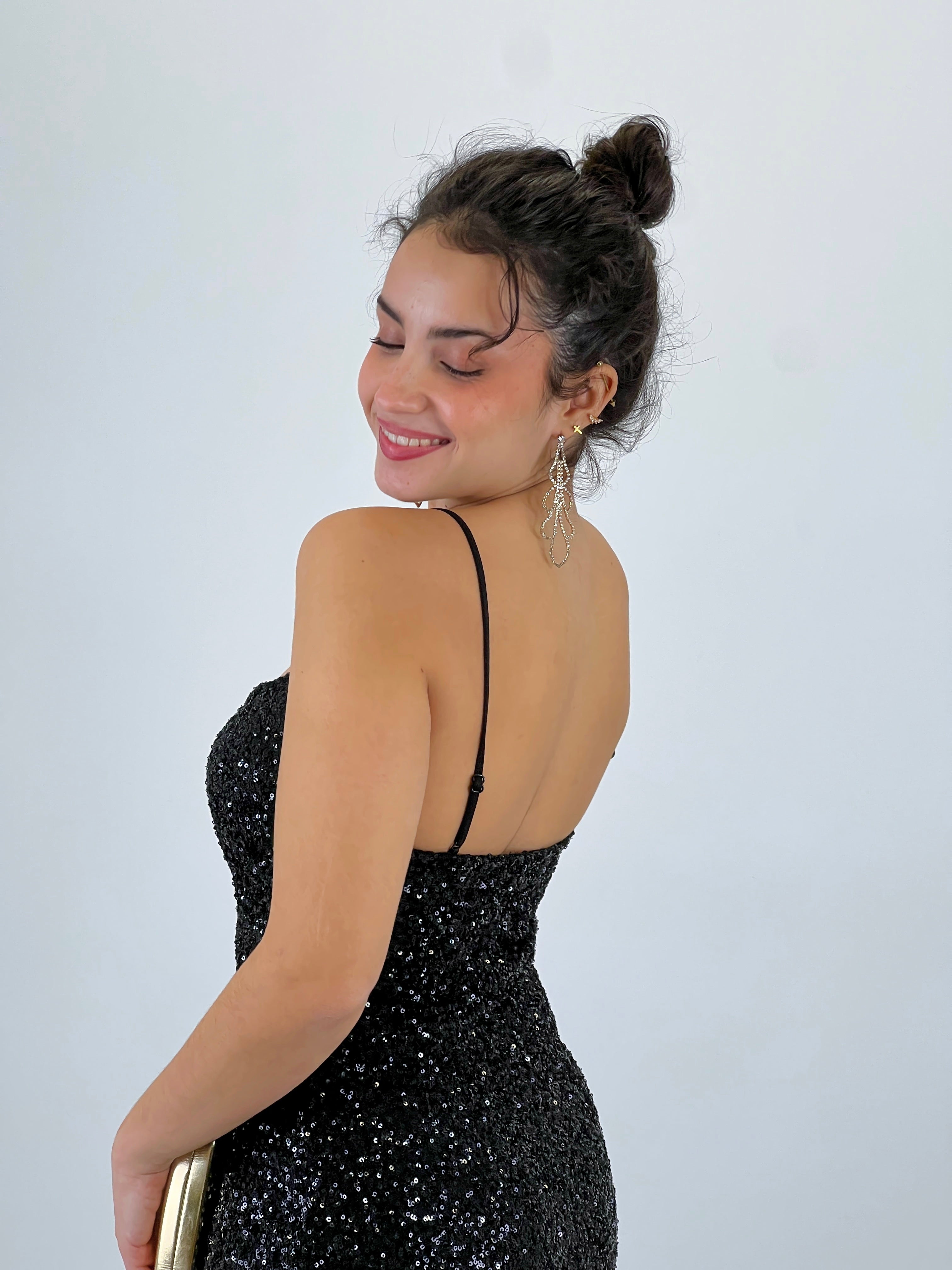 Vestido largo tirantes lentejuelas