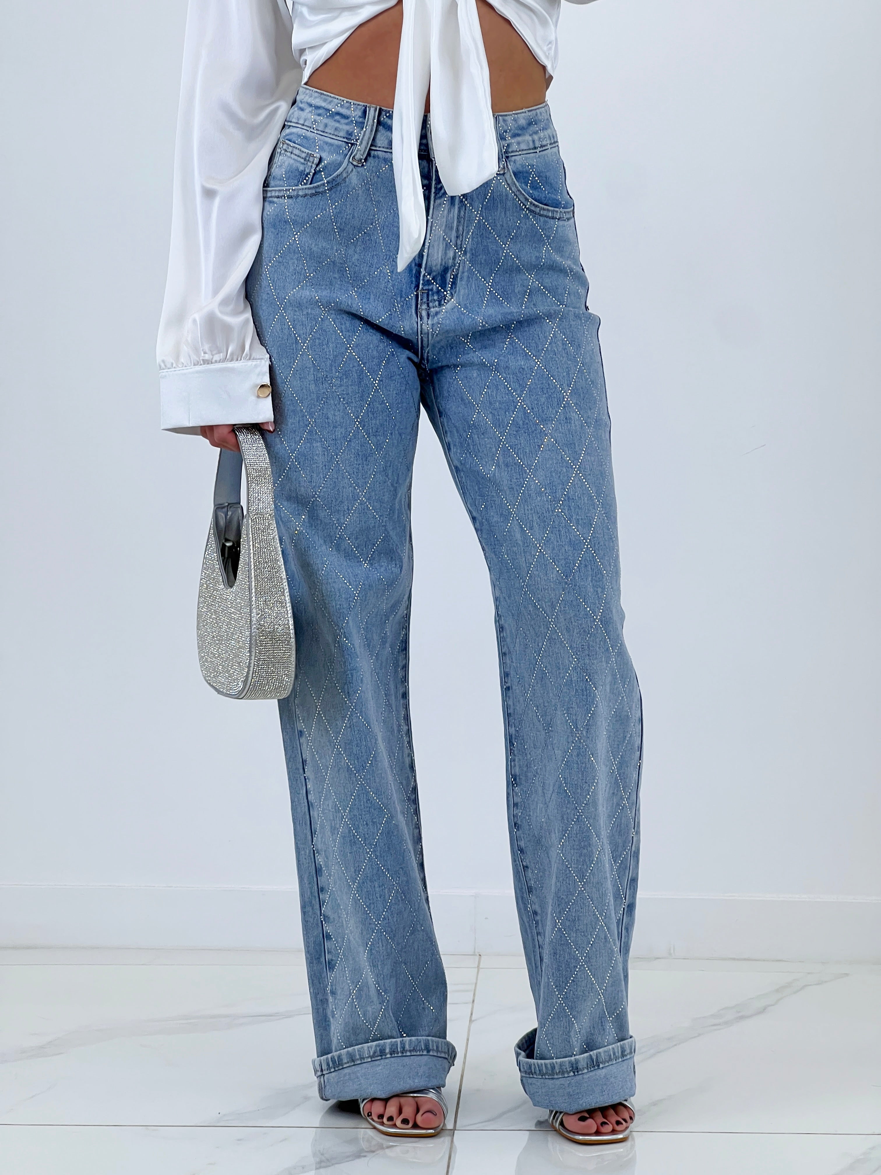 Jeans wide leg brillantes