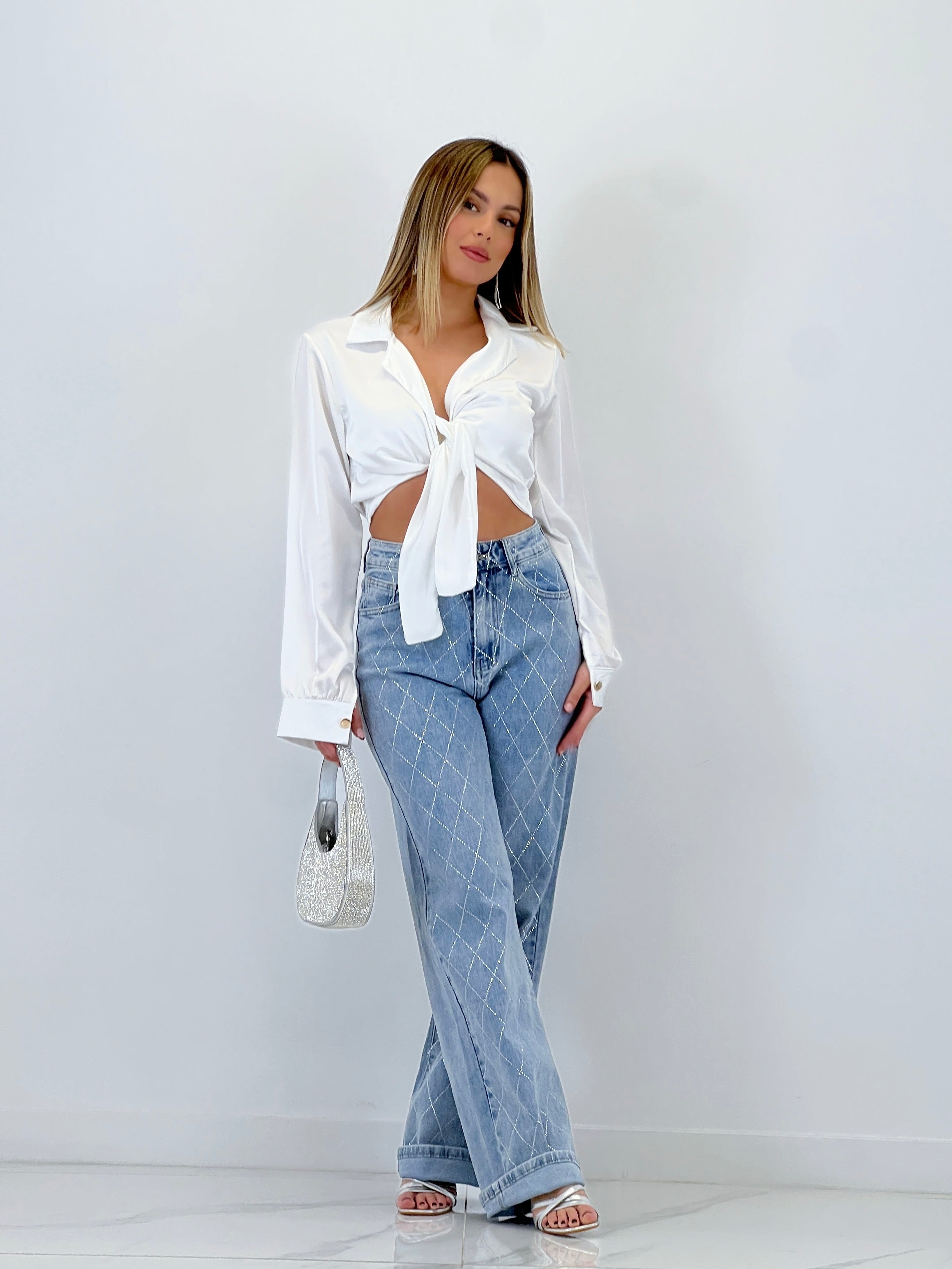 Jeans wide leg brillantes