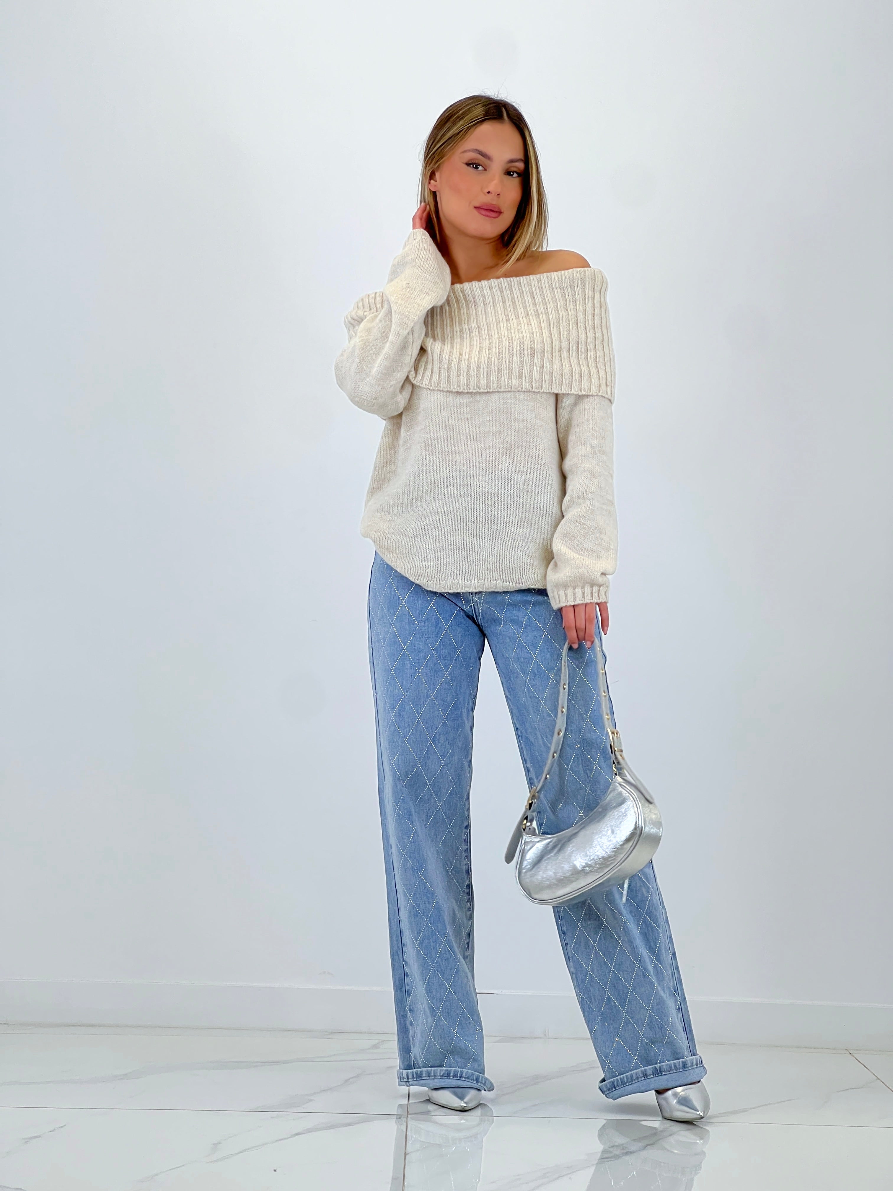 Jeans wide leg brillantes