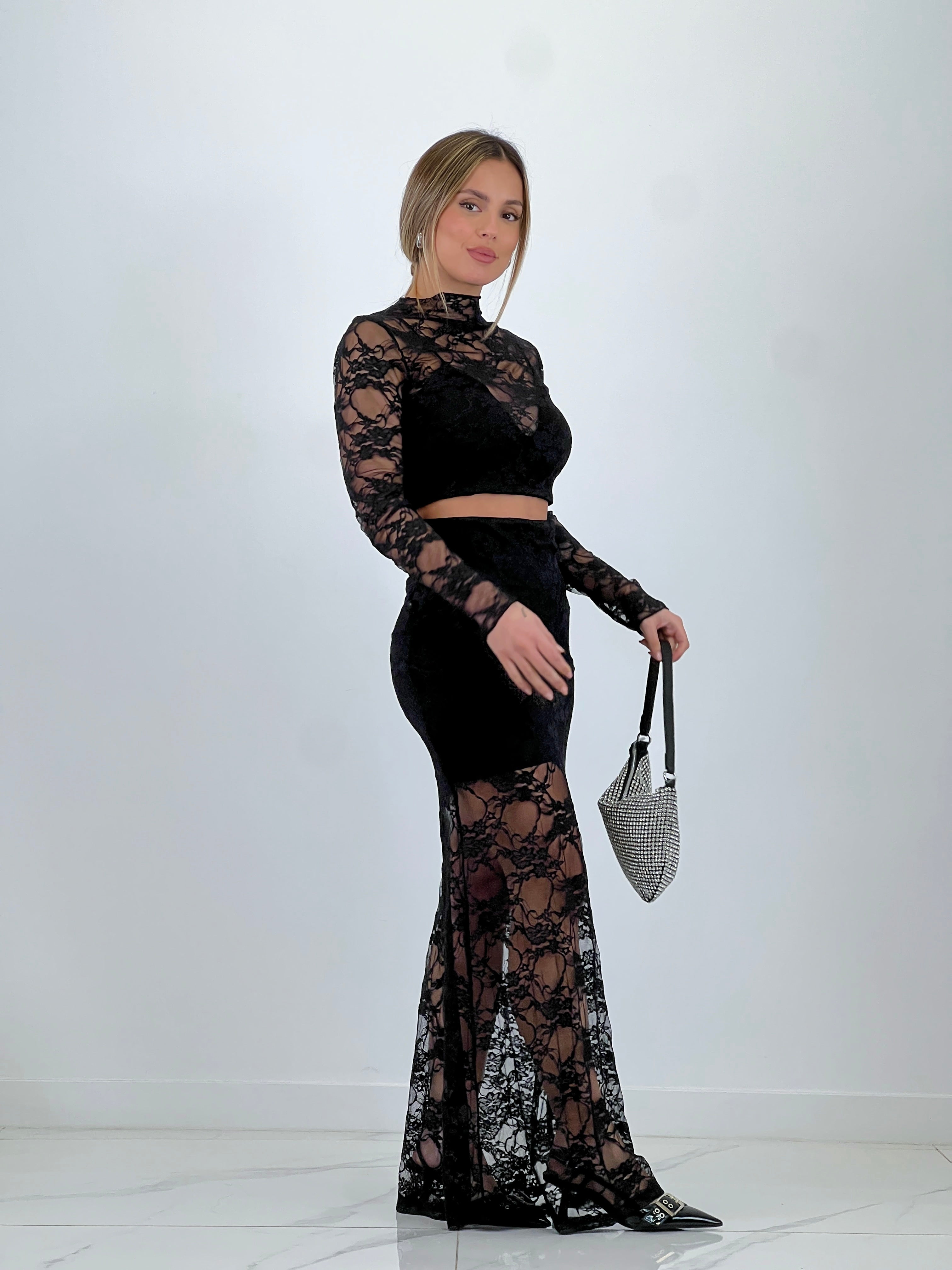 Blusa top blonda transparencias