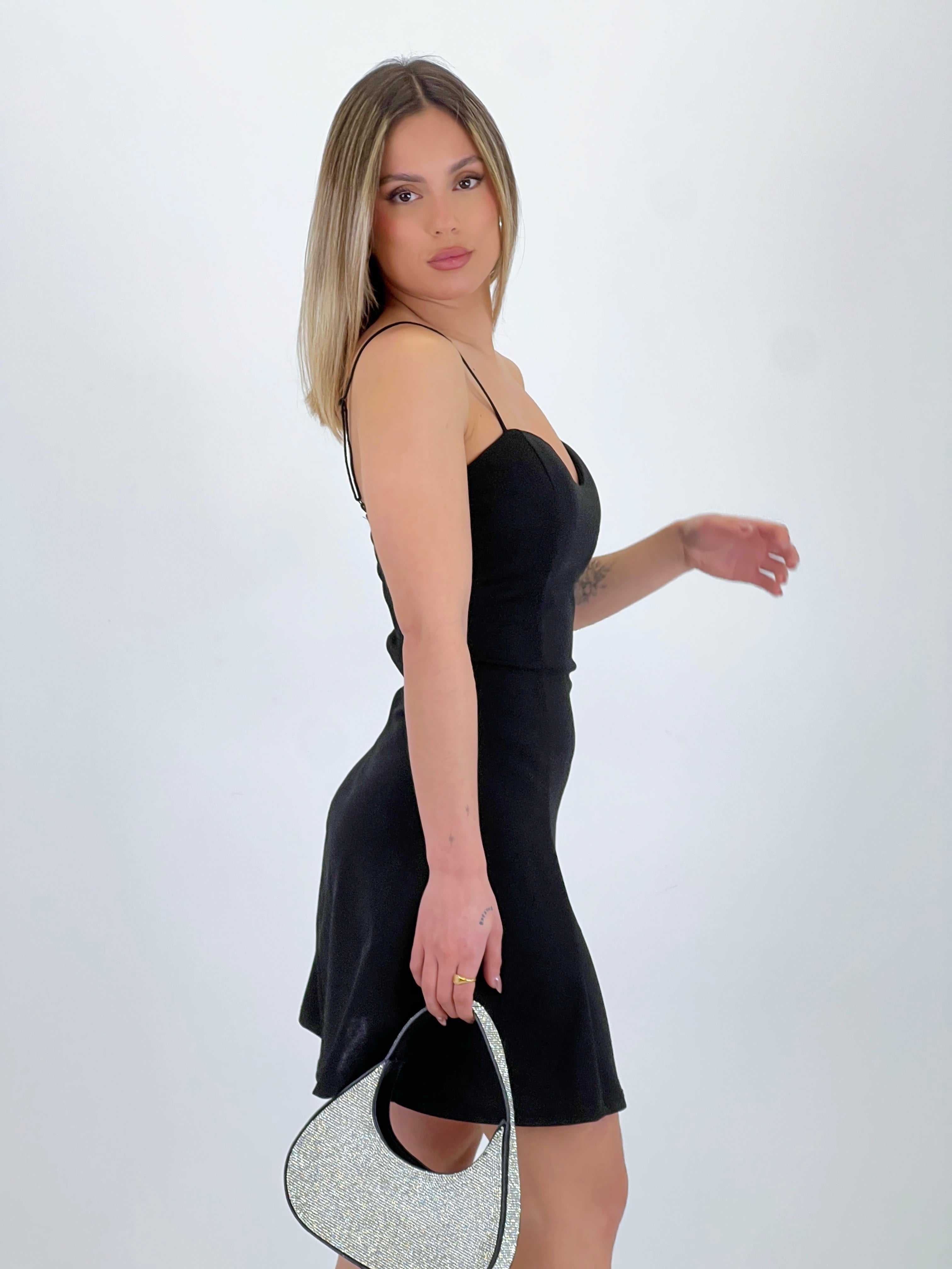 Vestido crepé corto evasé