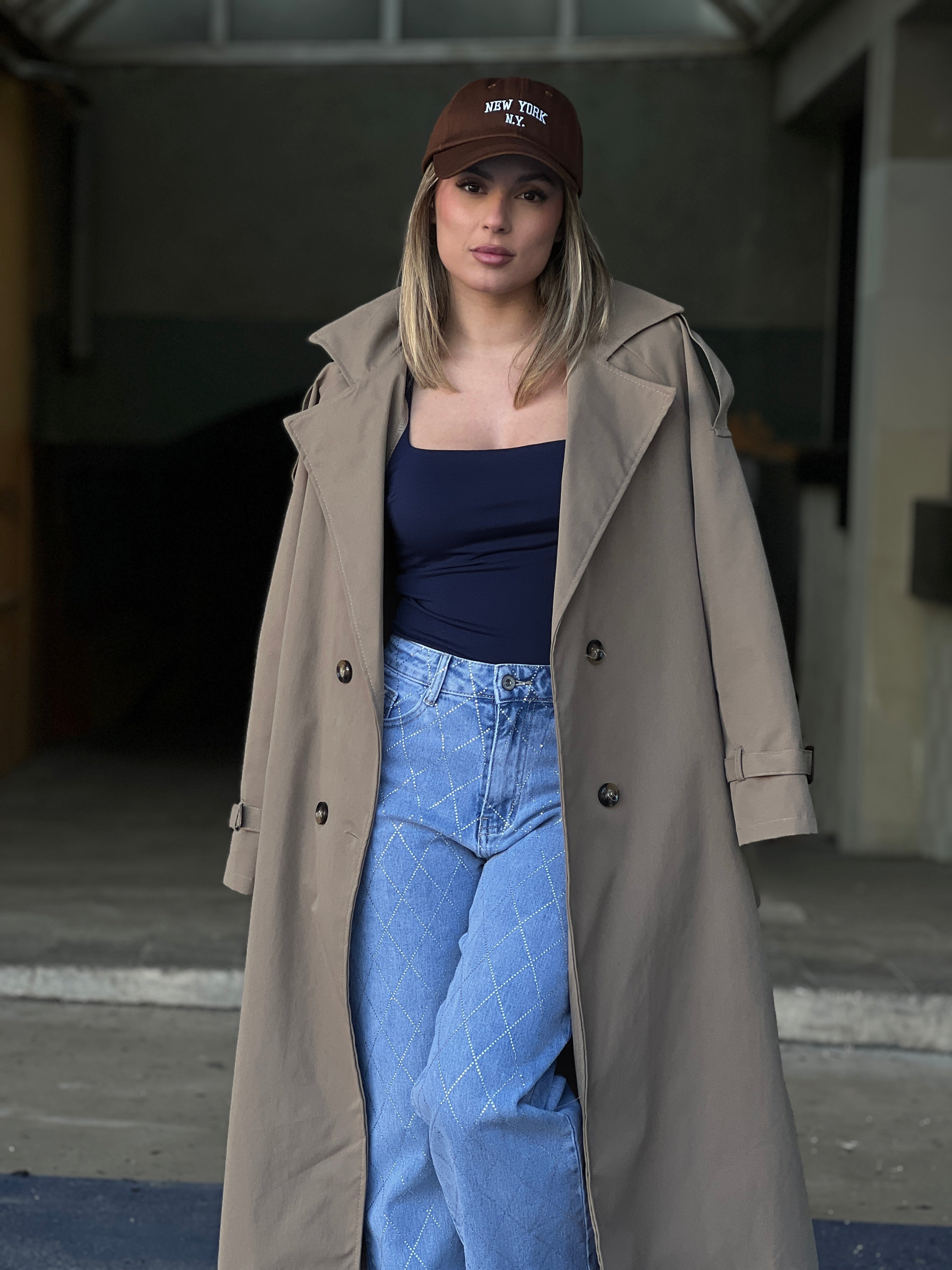 Gabardina trench larga