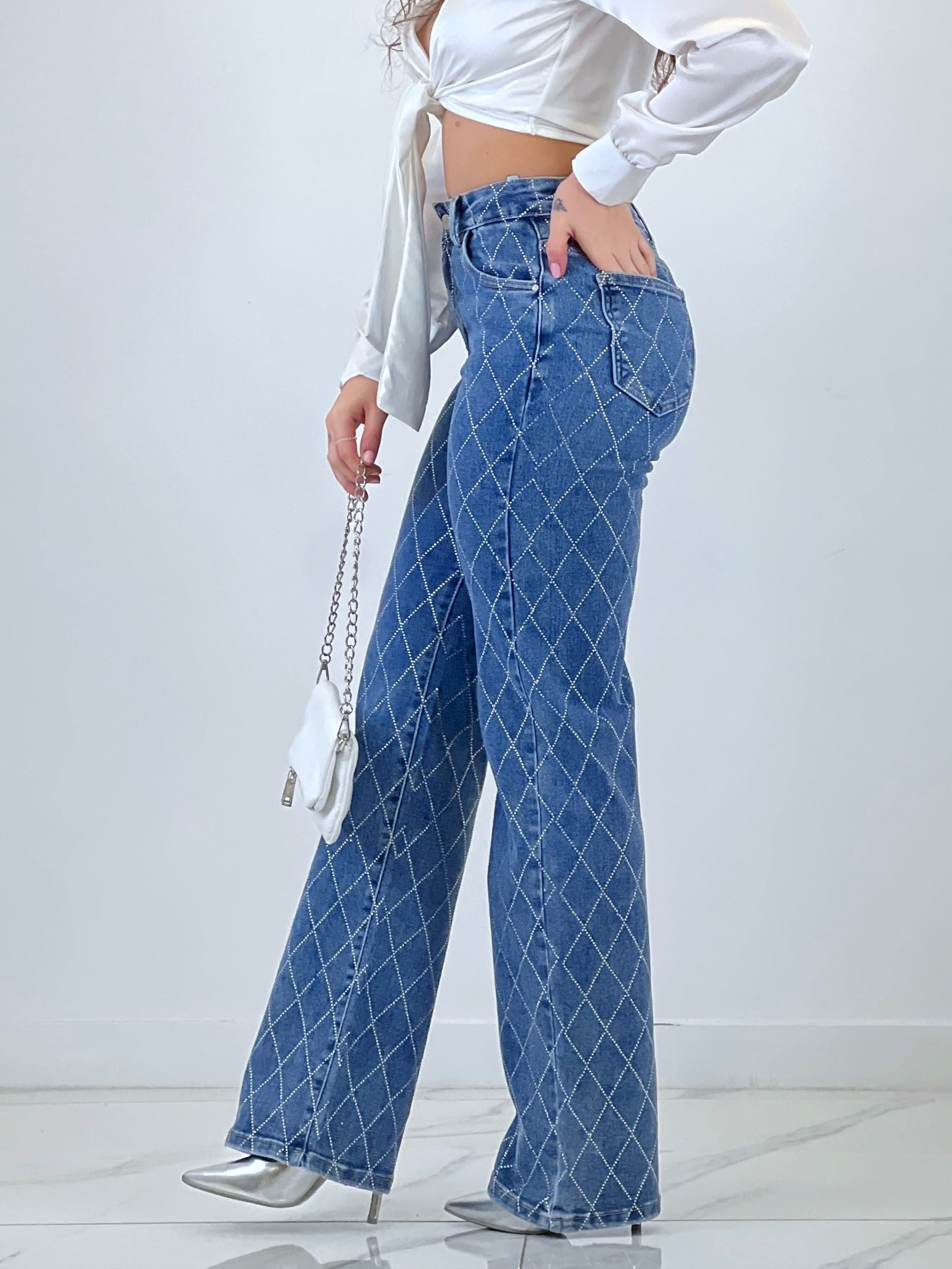 Jeans Rectos rombos Strass