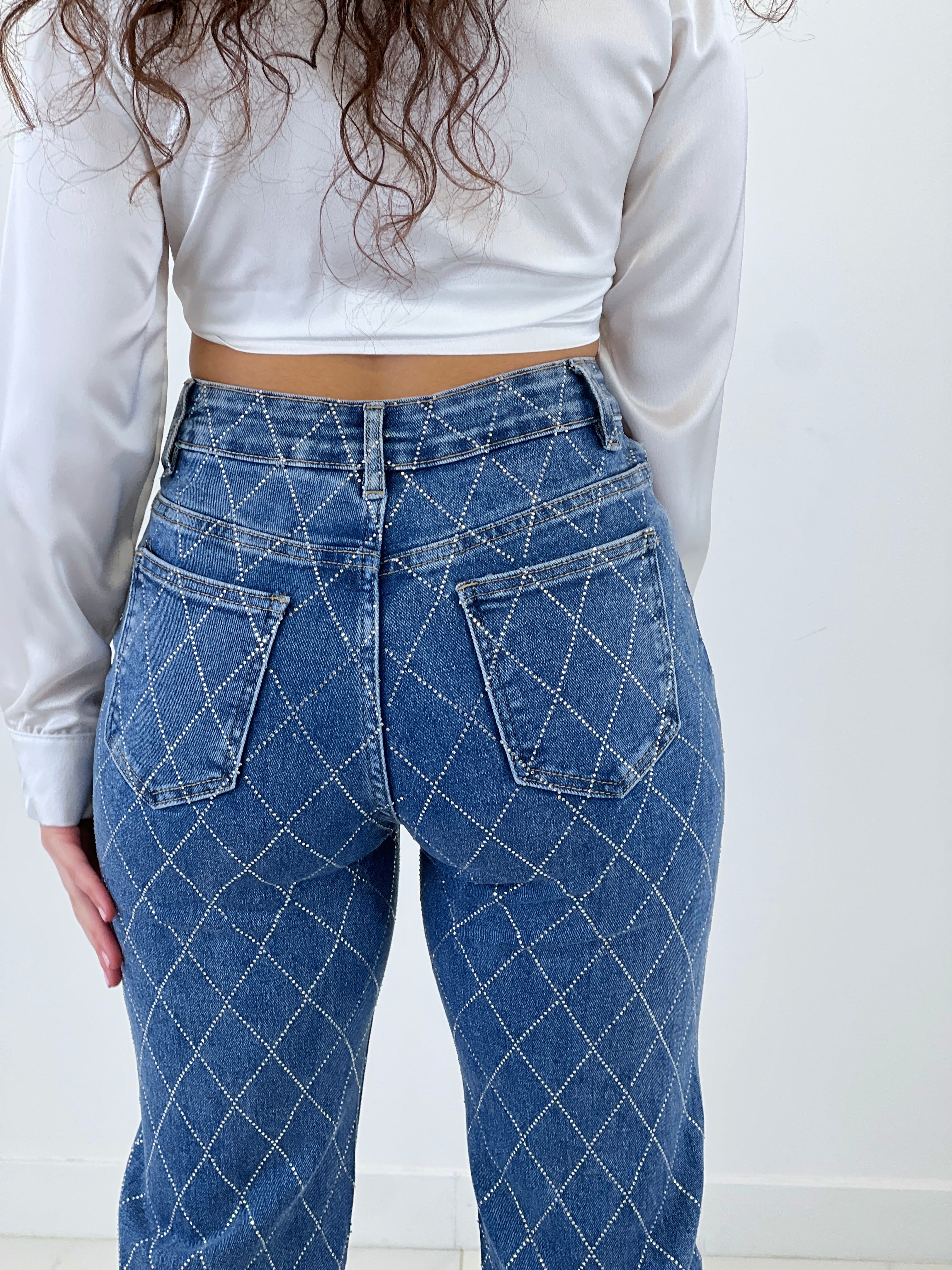 Jeans Rectos rombos Strass