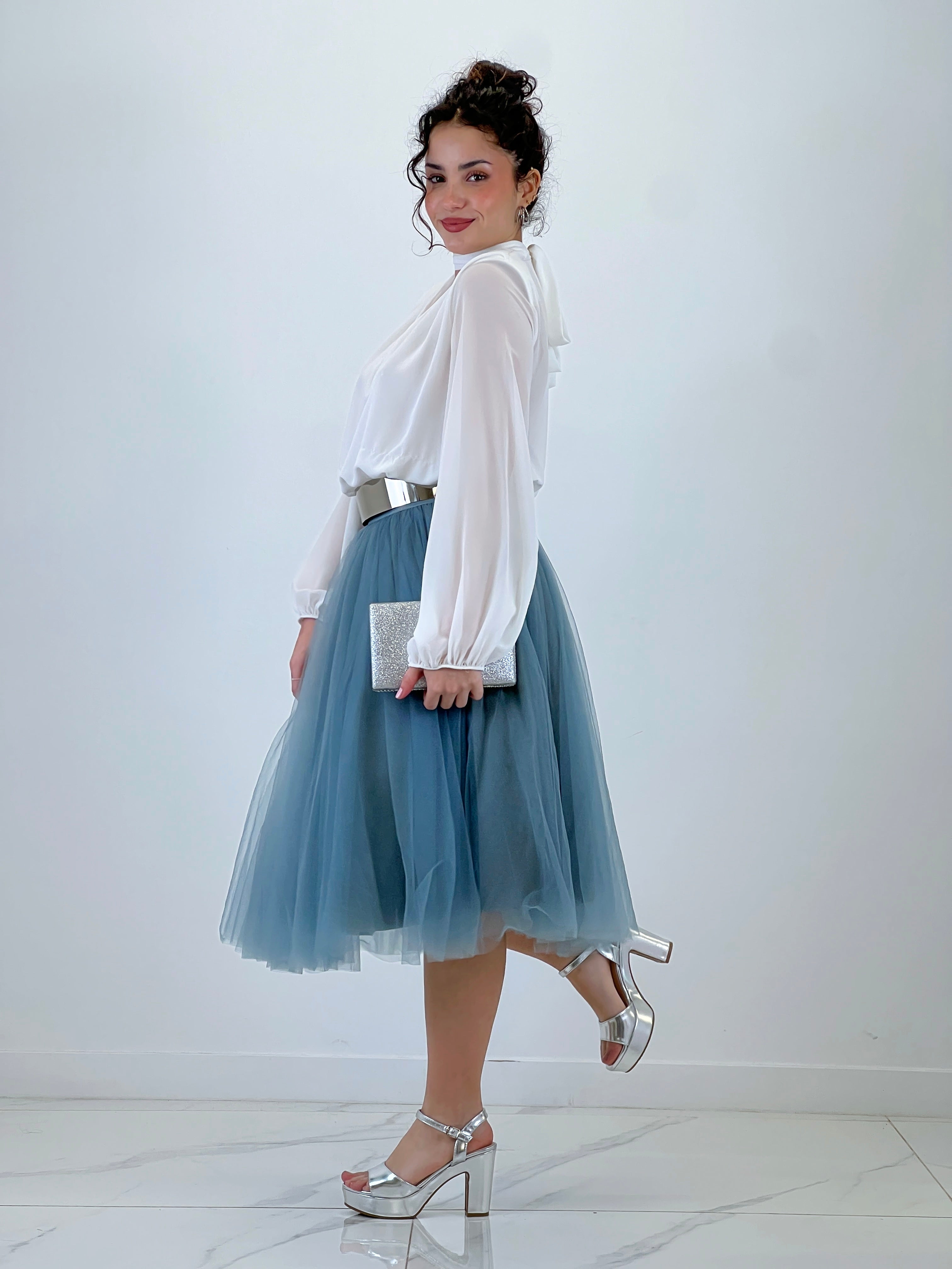 Chiffon bodysuit with choker neckline