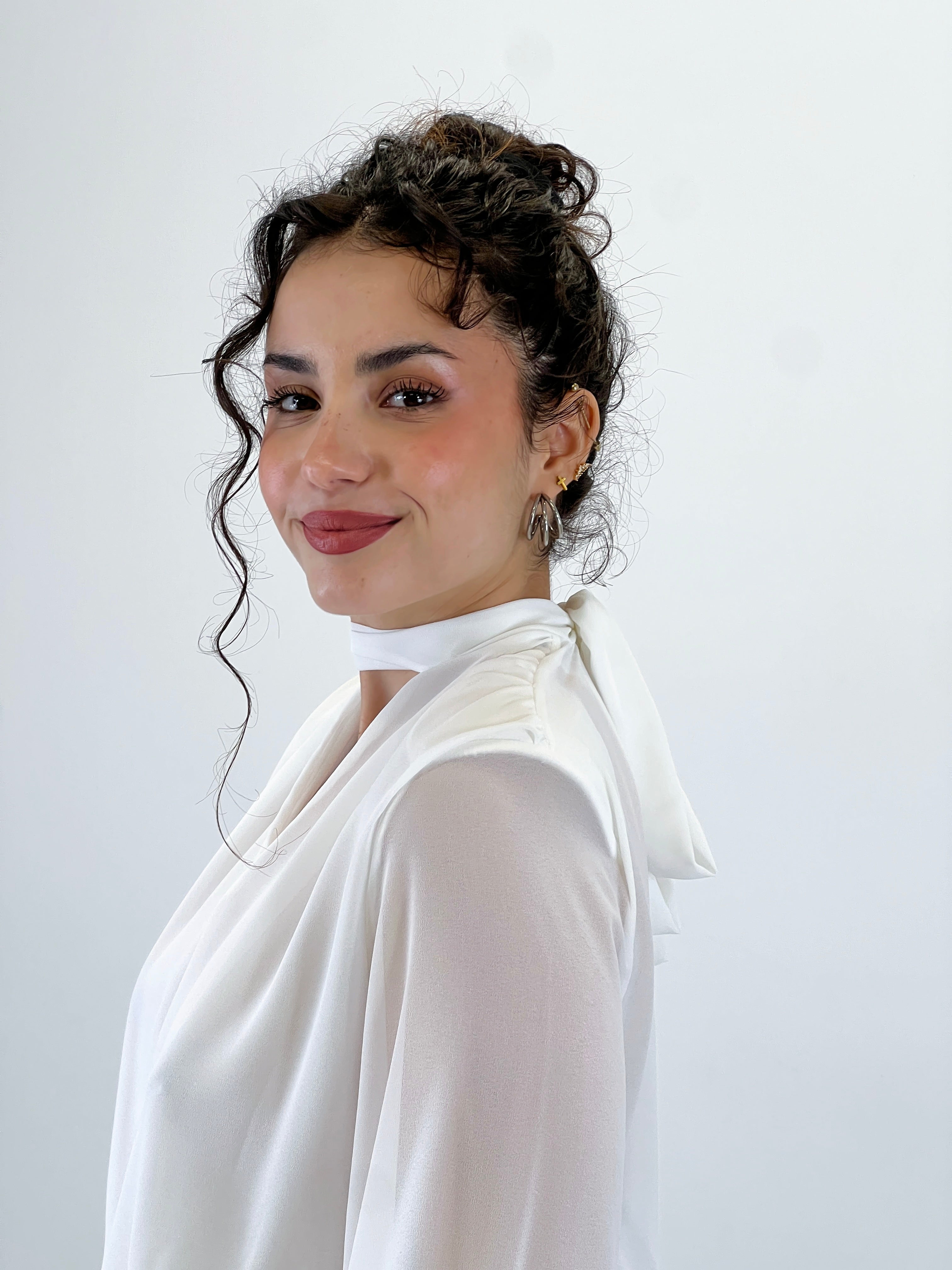 Chiffon bodysuit with choker neckline