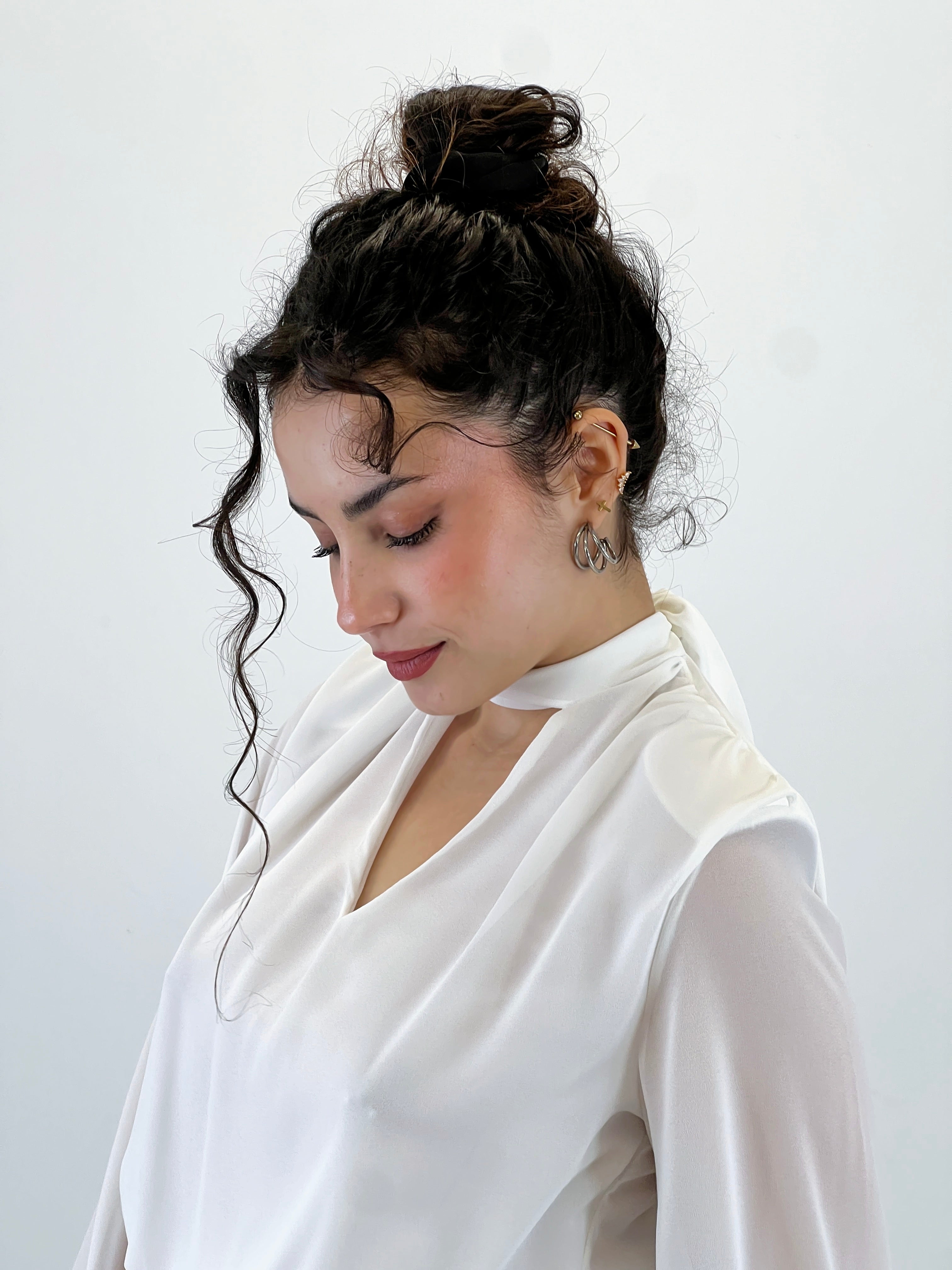 Chiffon bodysuit with choker neckline