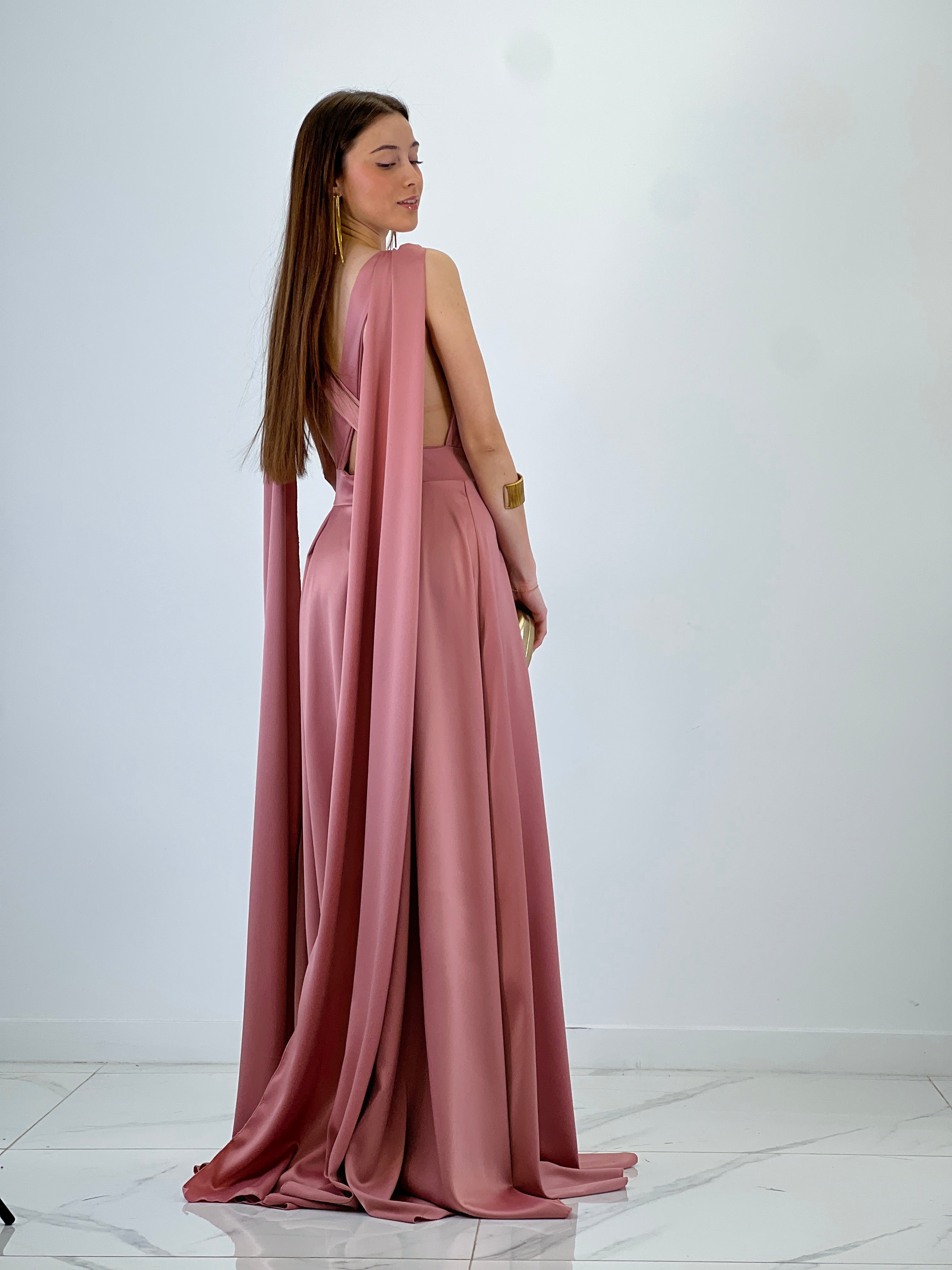 Vestido capa espalda cruzada Jena