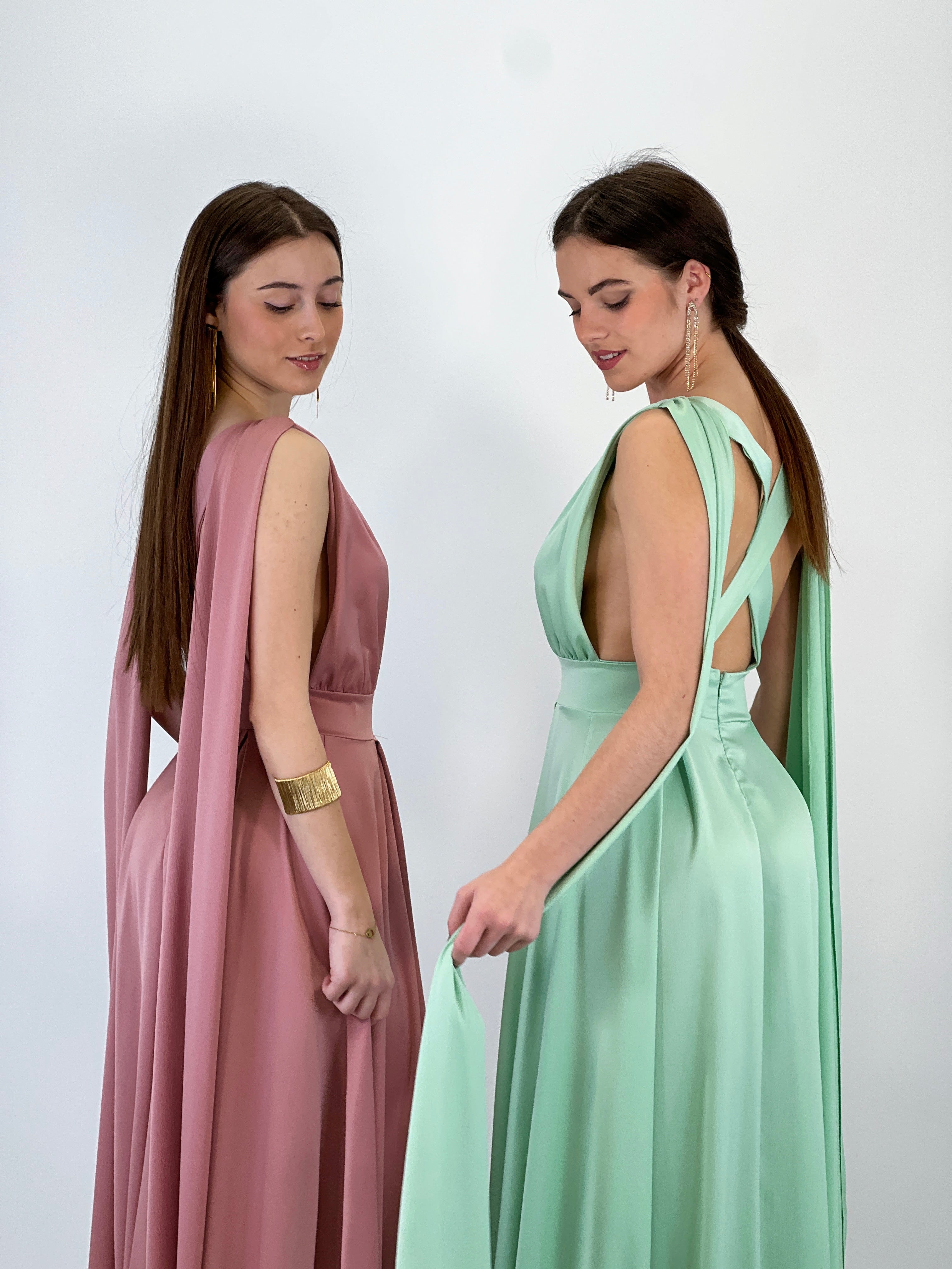 Vestido capa espalda cruzada Jena