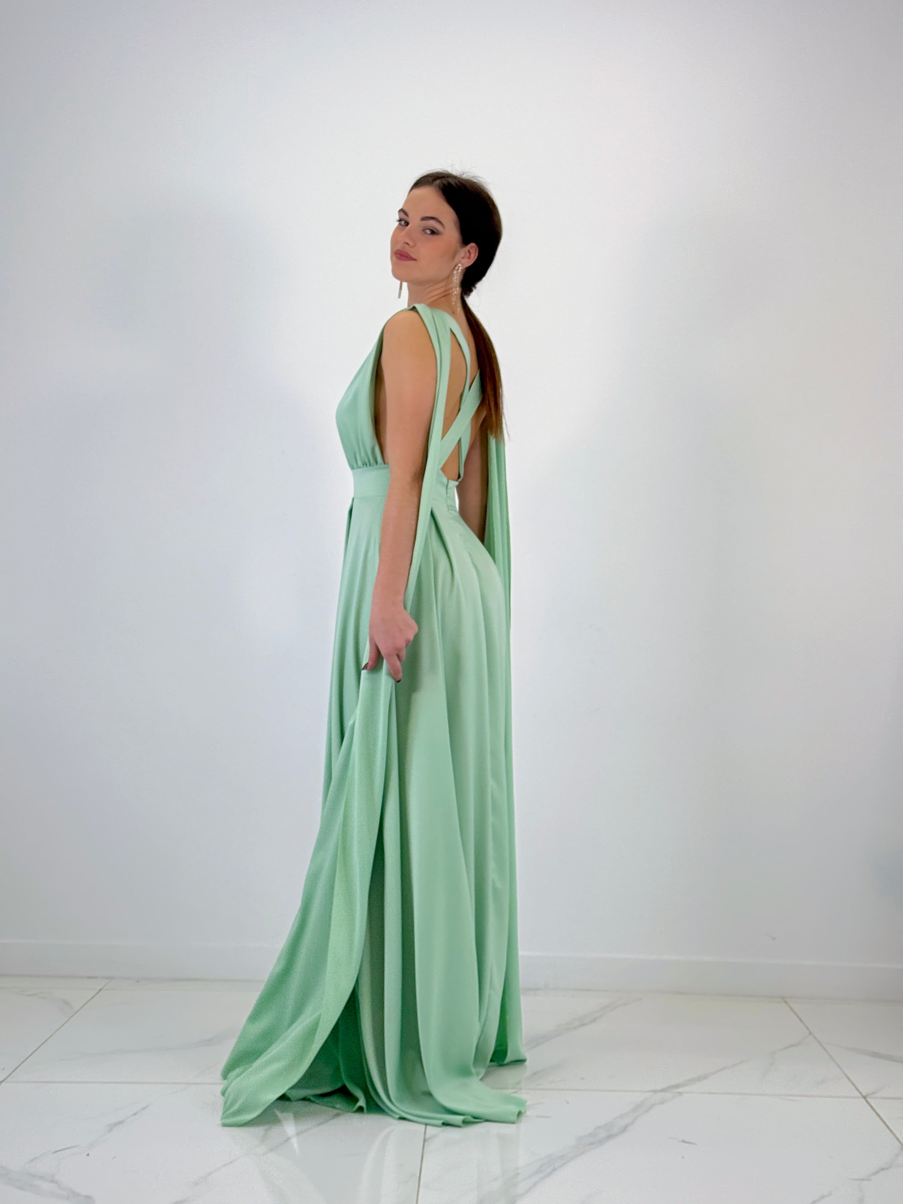 Vestido capa espalda cruzada Jena