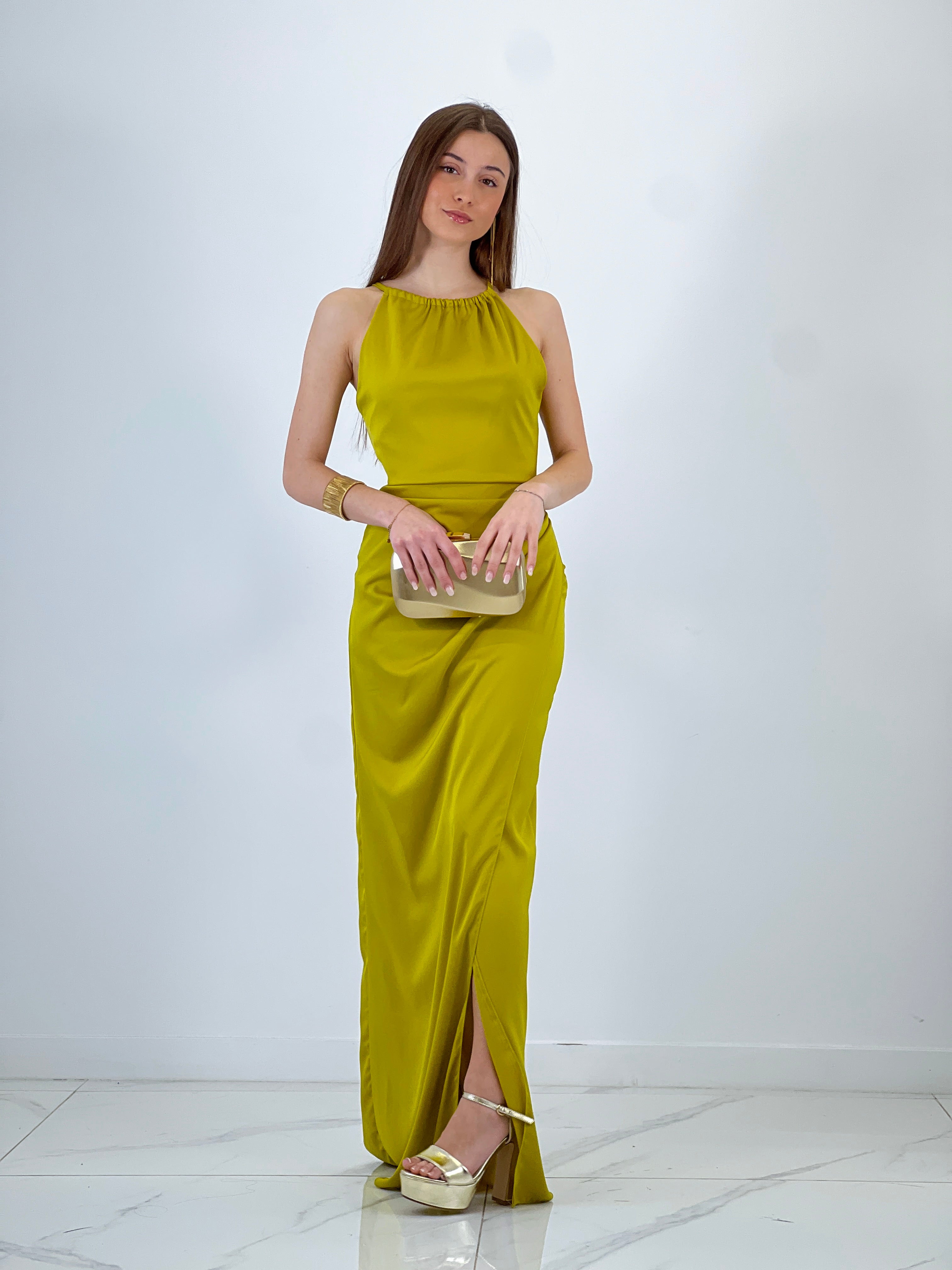 Vestido raso halter Gala