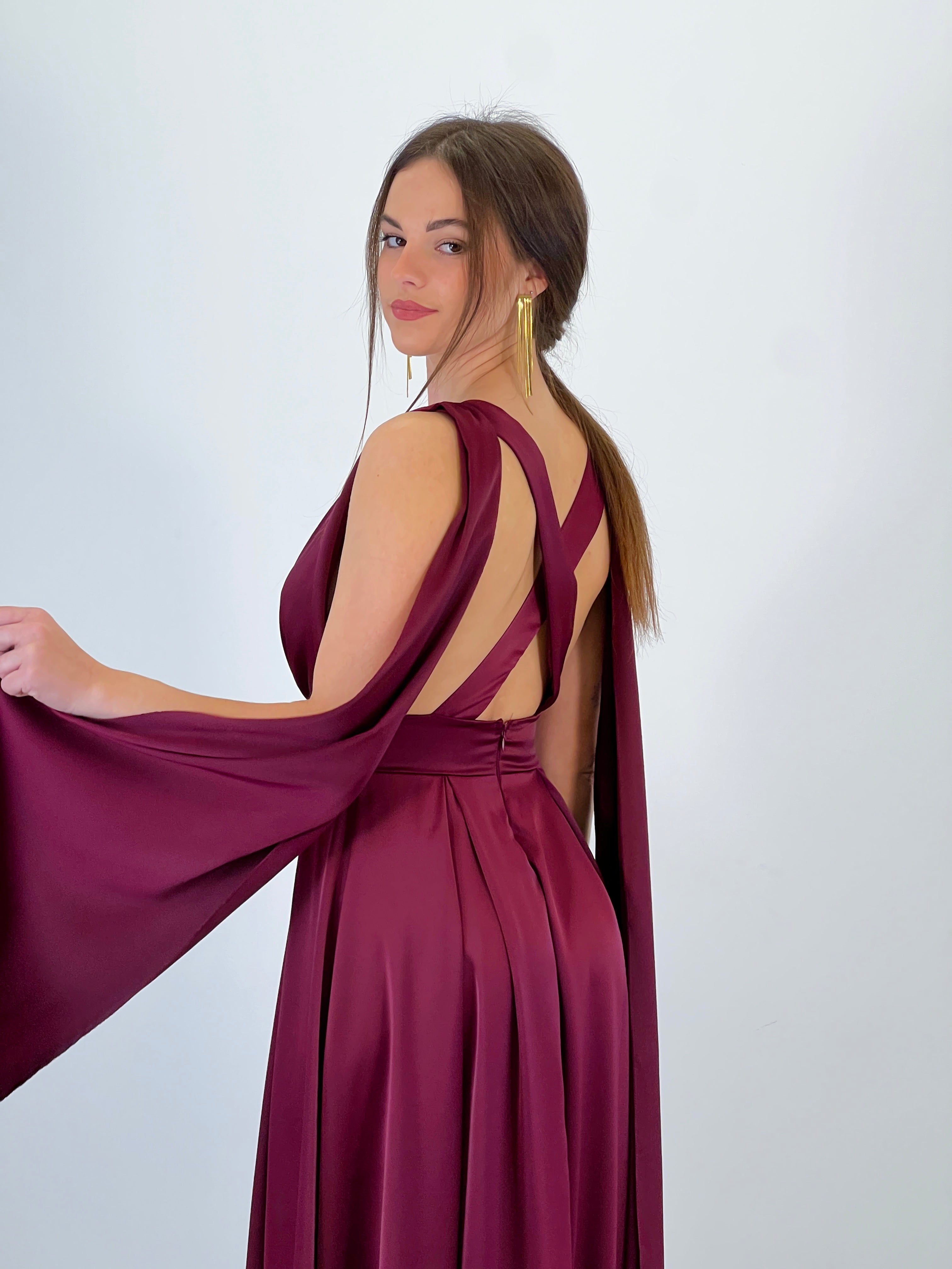 Vestido capa espalda cruzada Jena