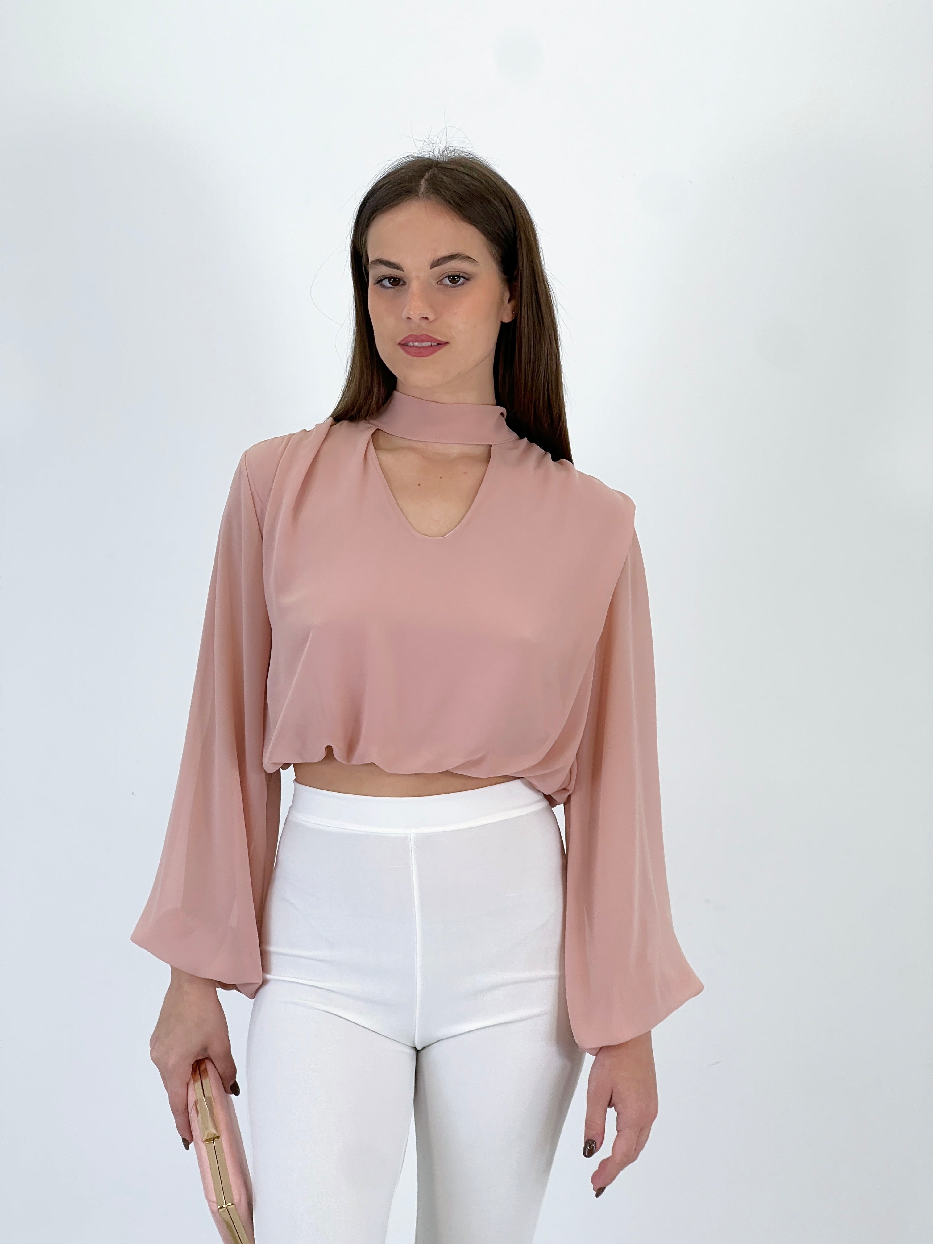 Blusa crop gasa choker