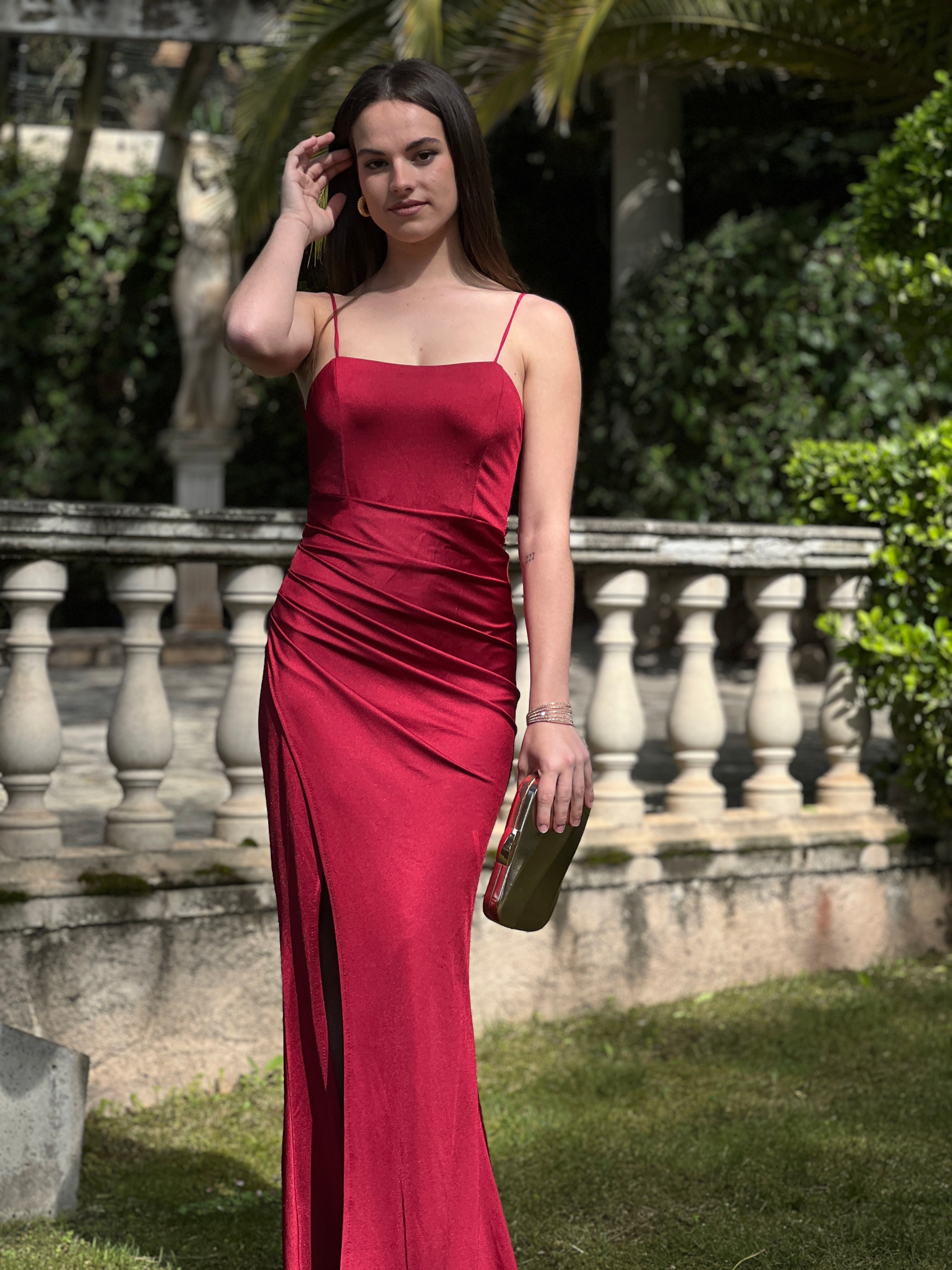 Vestido fruncido espalda cruzada Dina