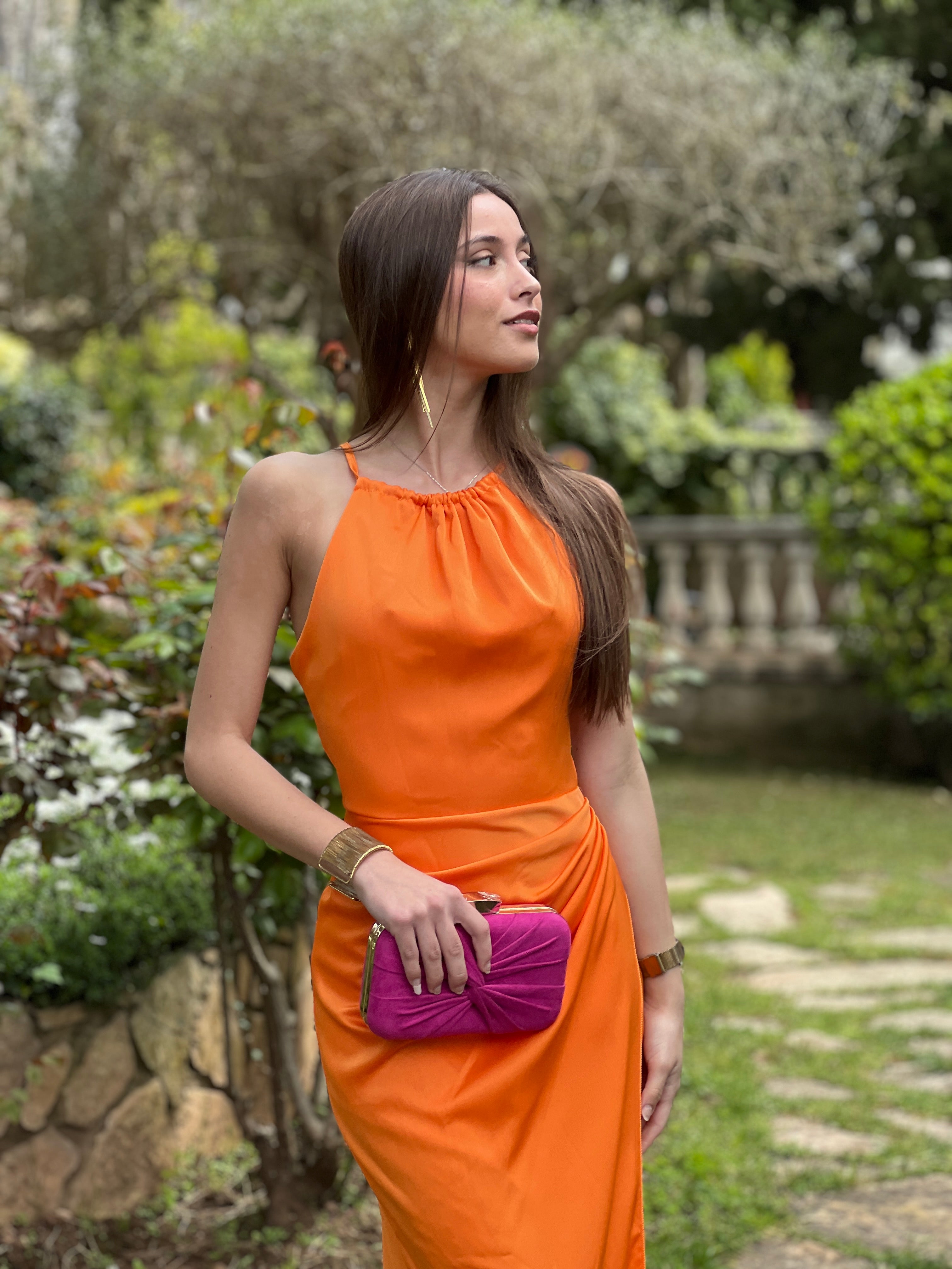 Vestido raso halter Gala