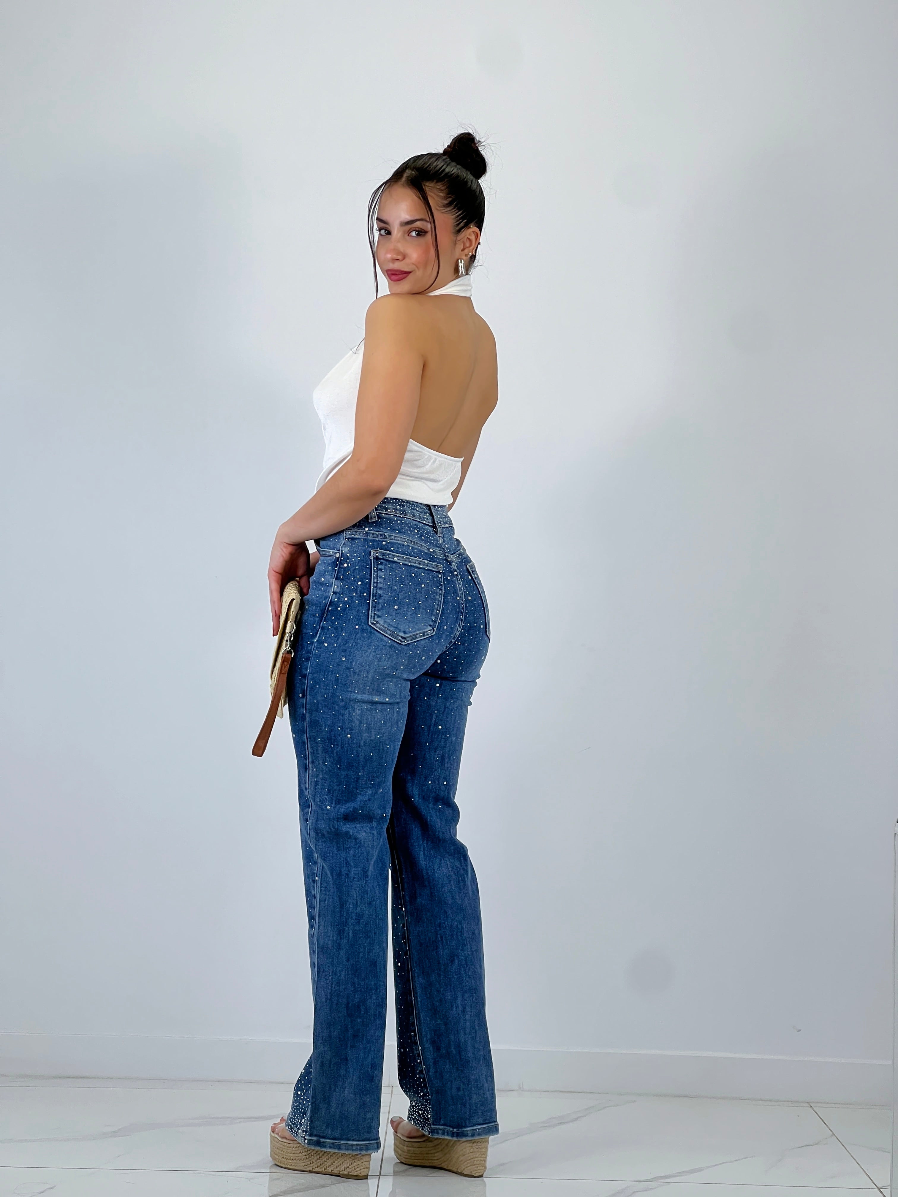 Straight Jeans with Rhinestones