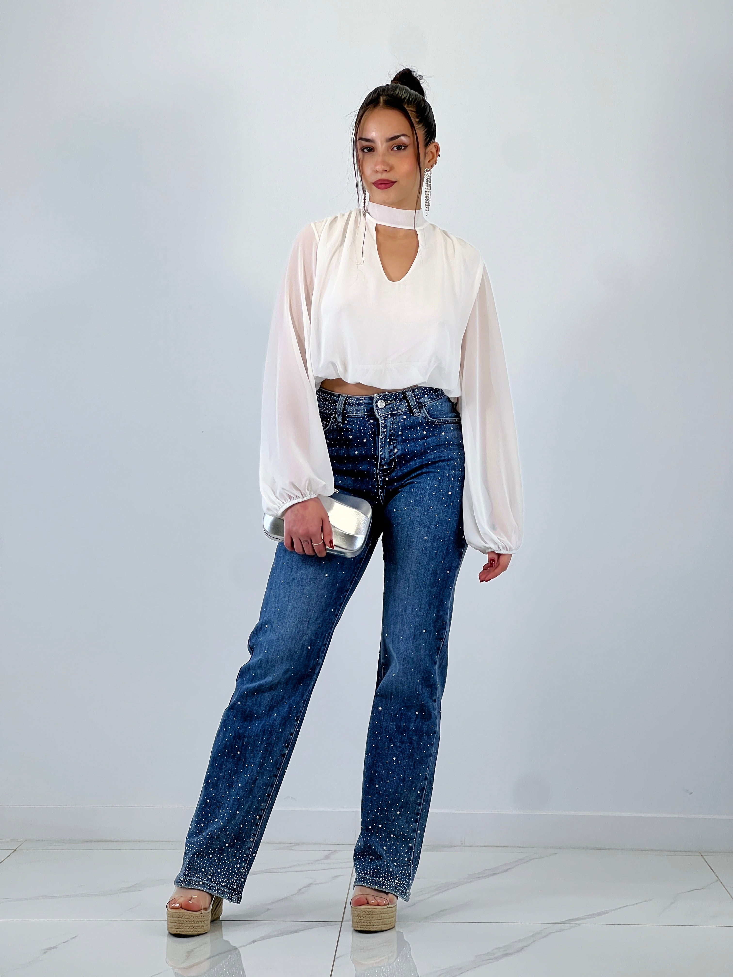 Blusa crop gasa choker