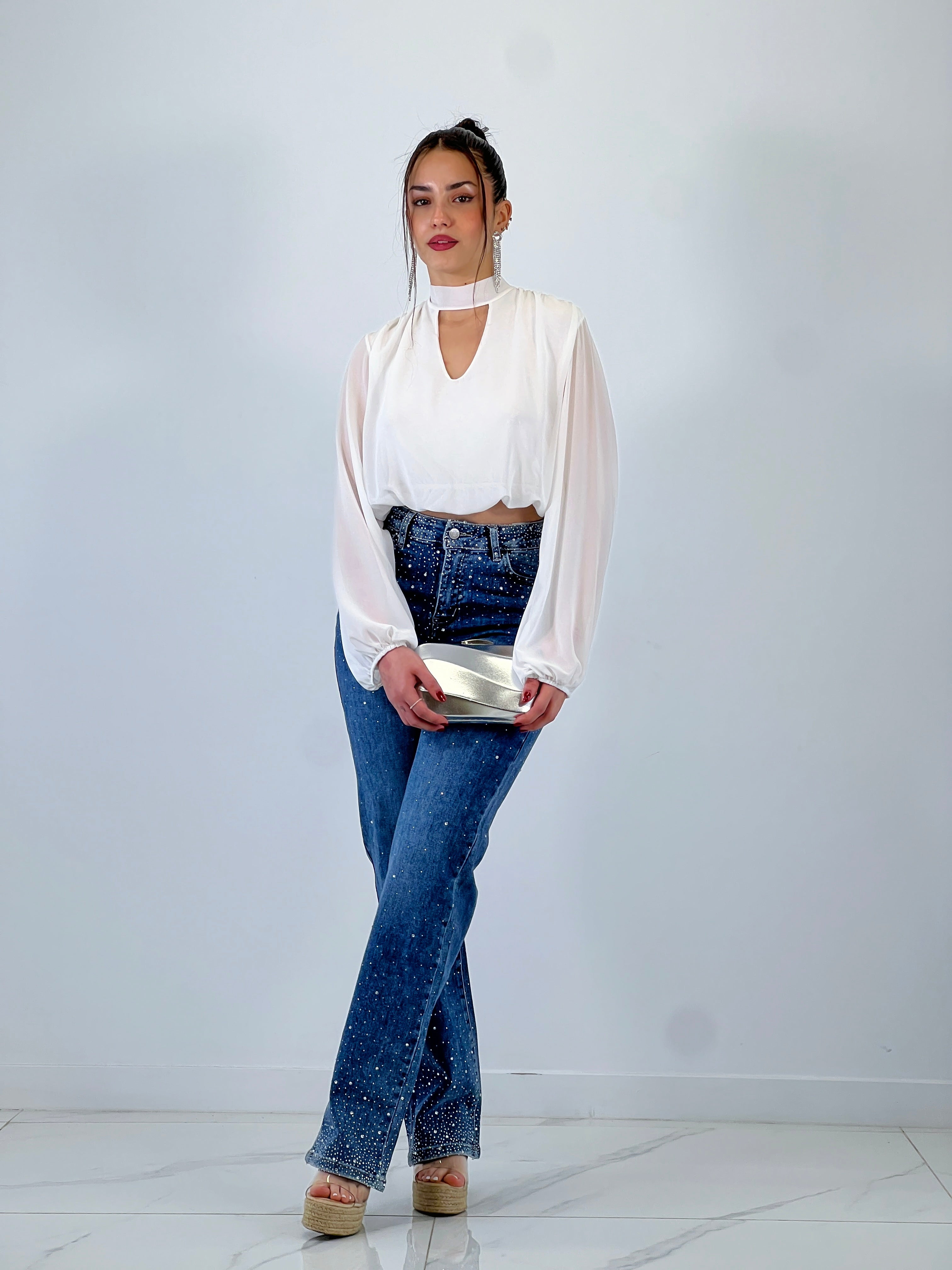 Blusa crop gasa choker