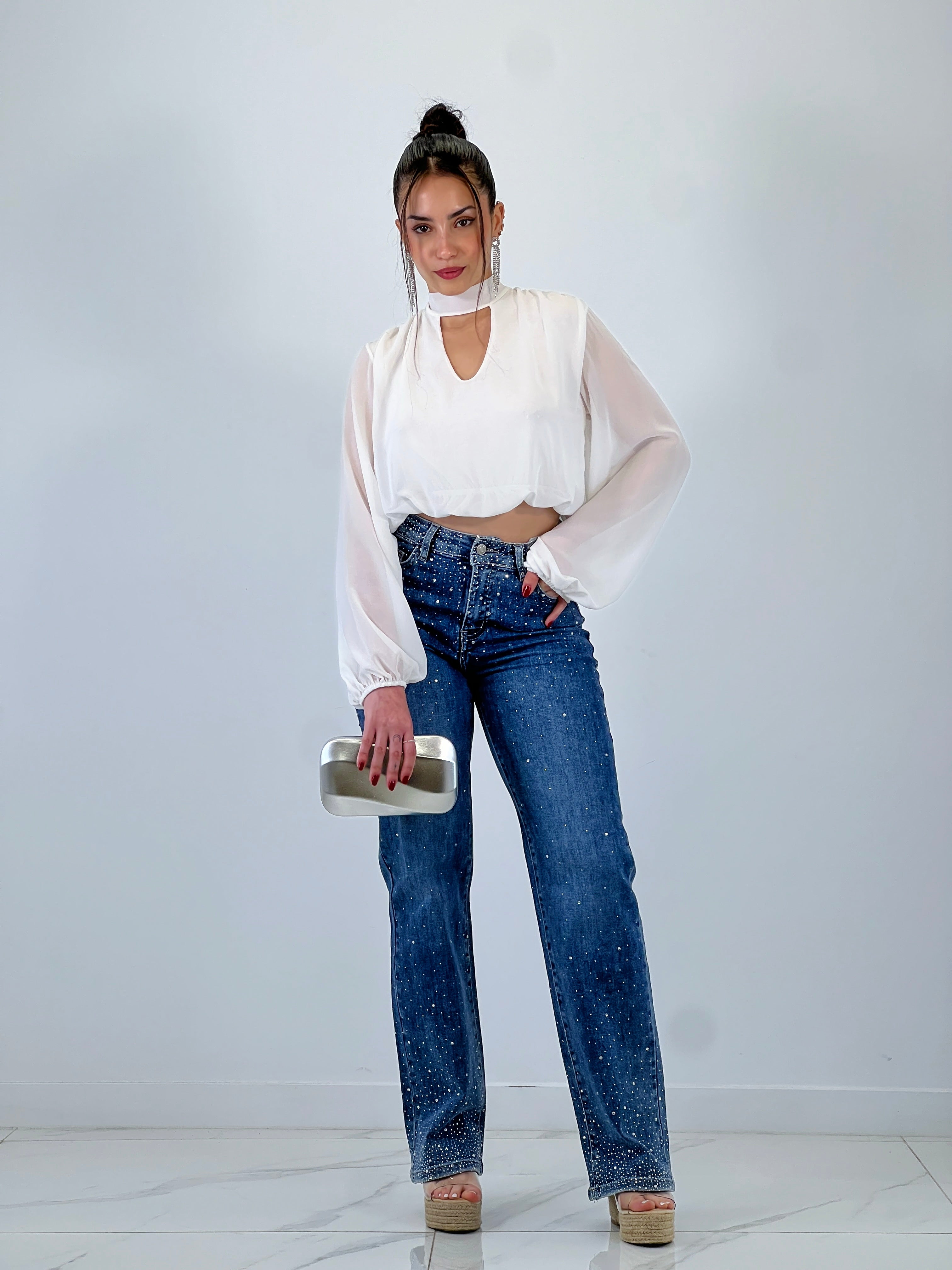 Straight Jeans with Rhinestones