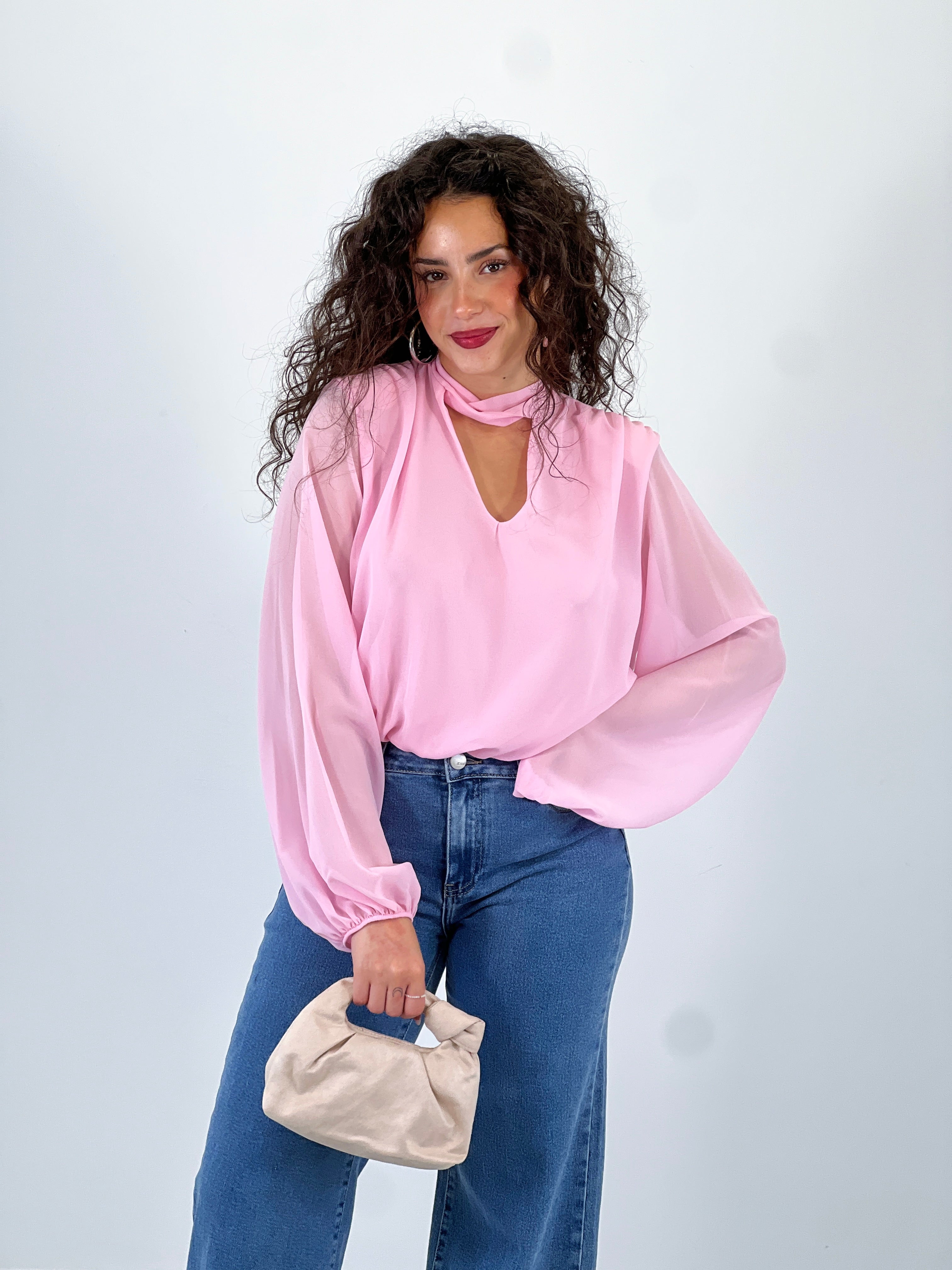 Chiffon bodysuit with choker neckline