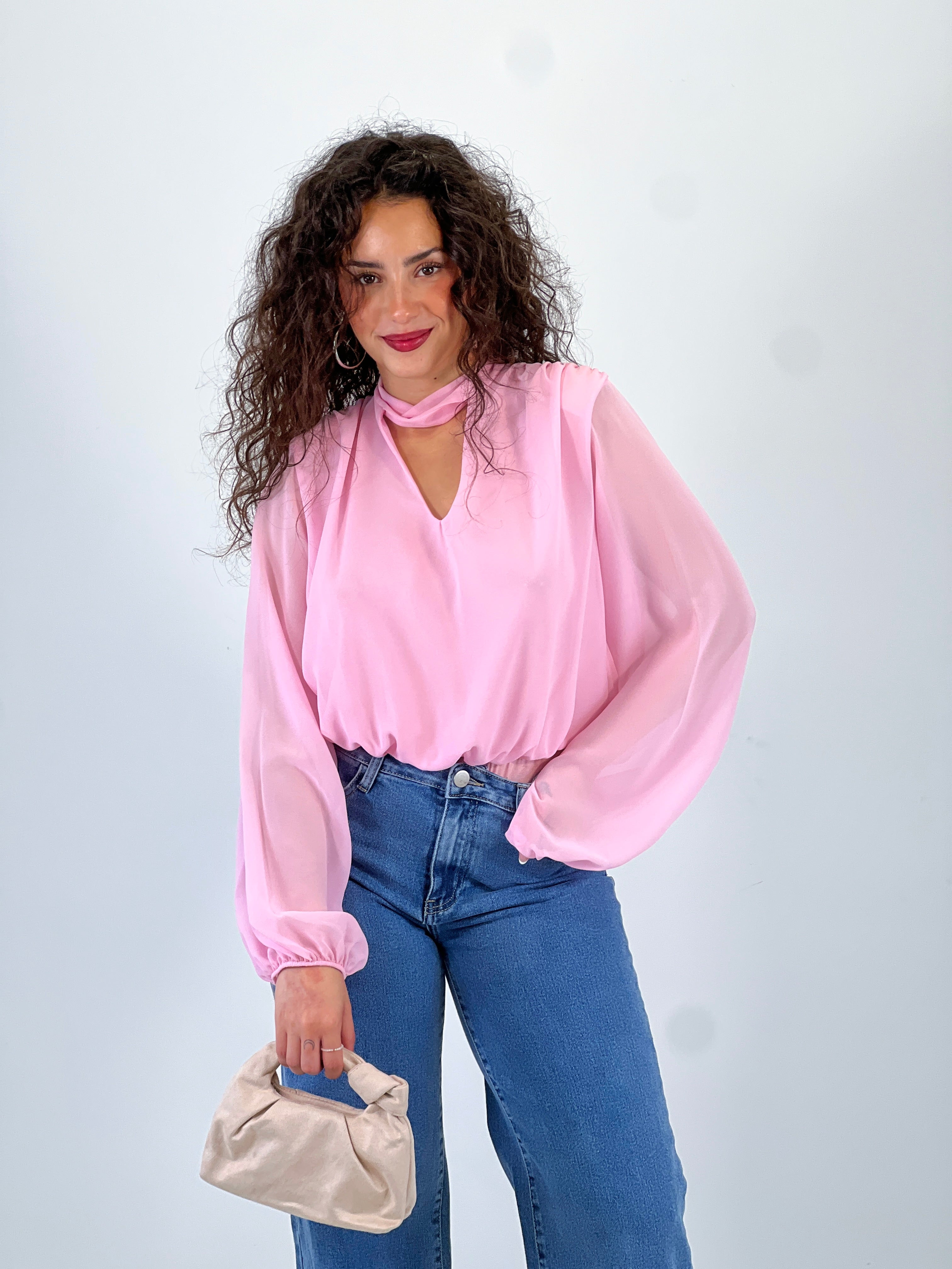 Chiffon bodysuit with choker neckline