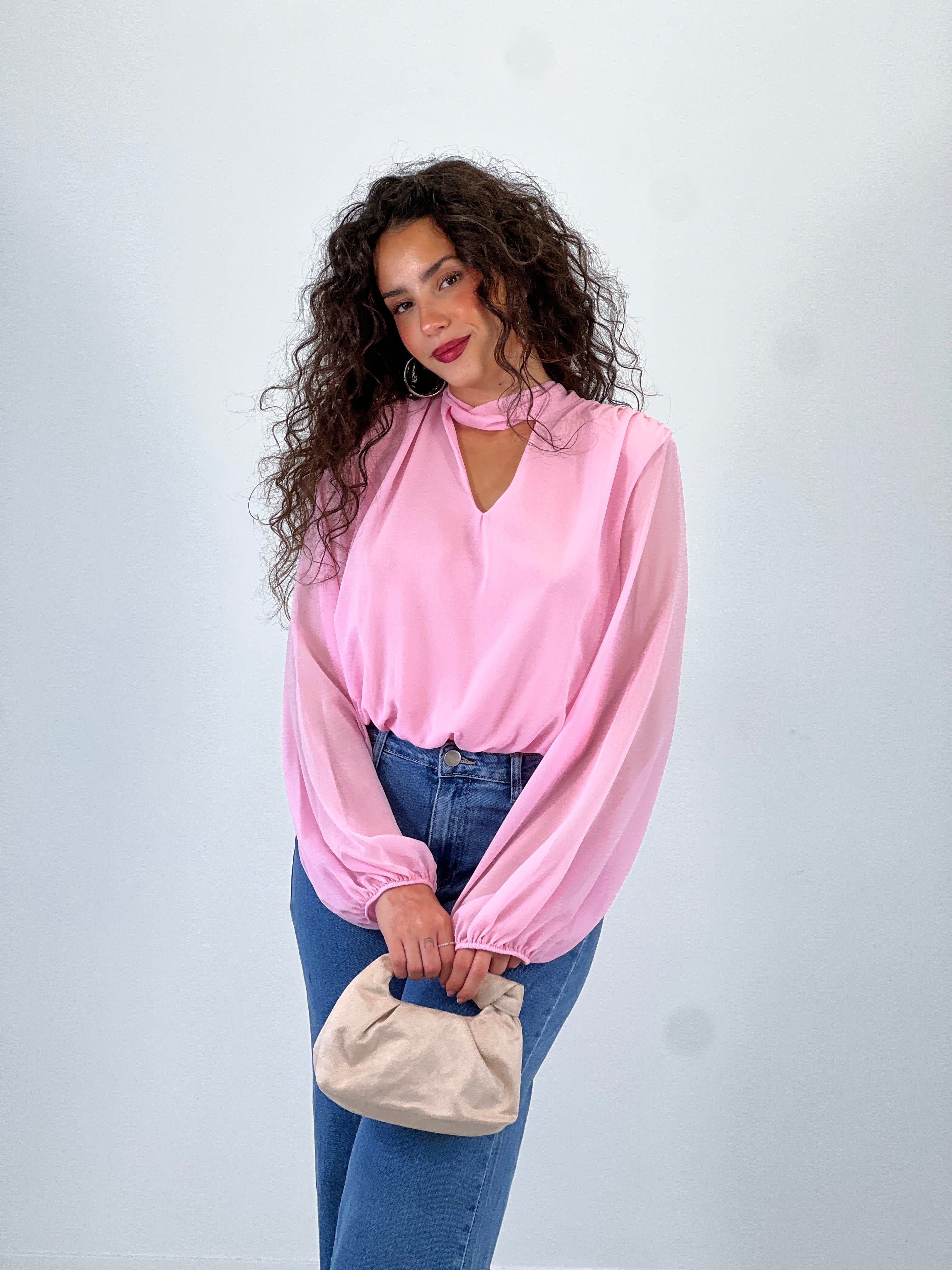 Chiffon bodysuit with choker neckline