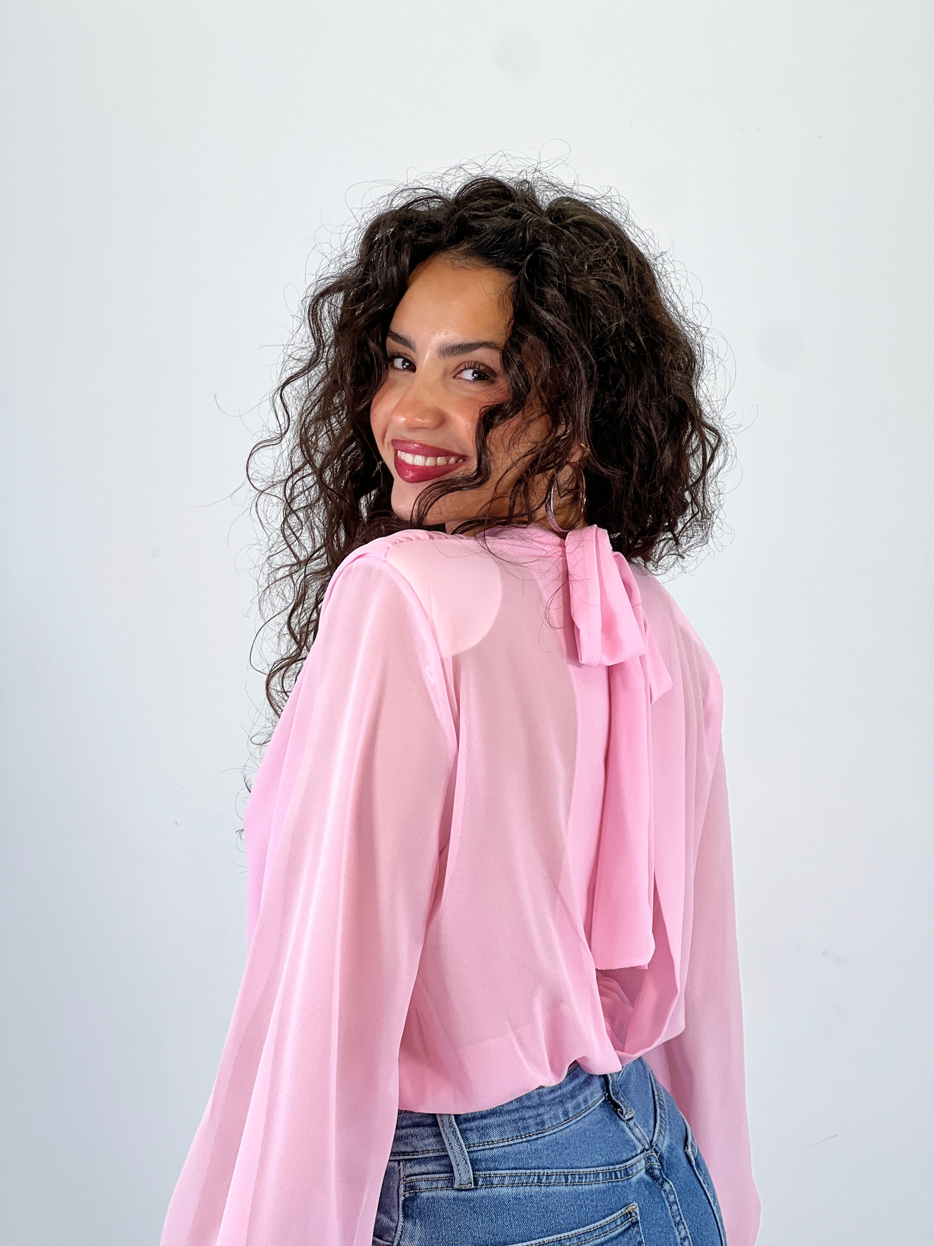 Chiffon bodysuit with choker neckline