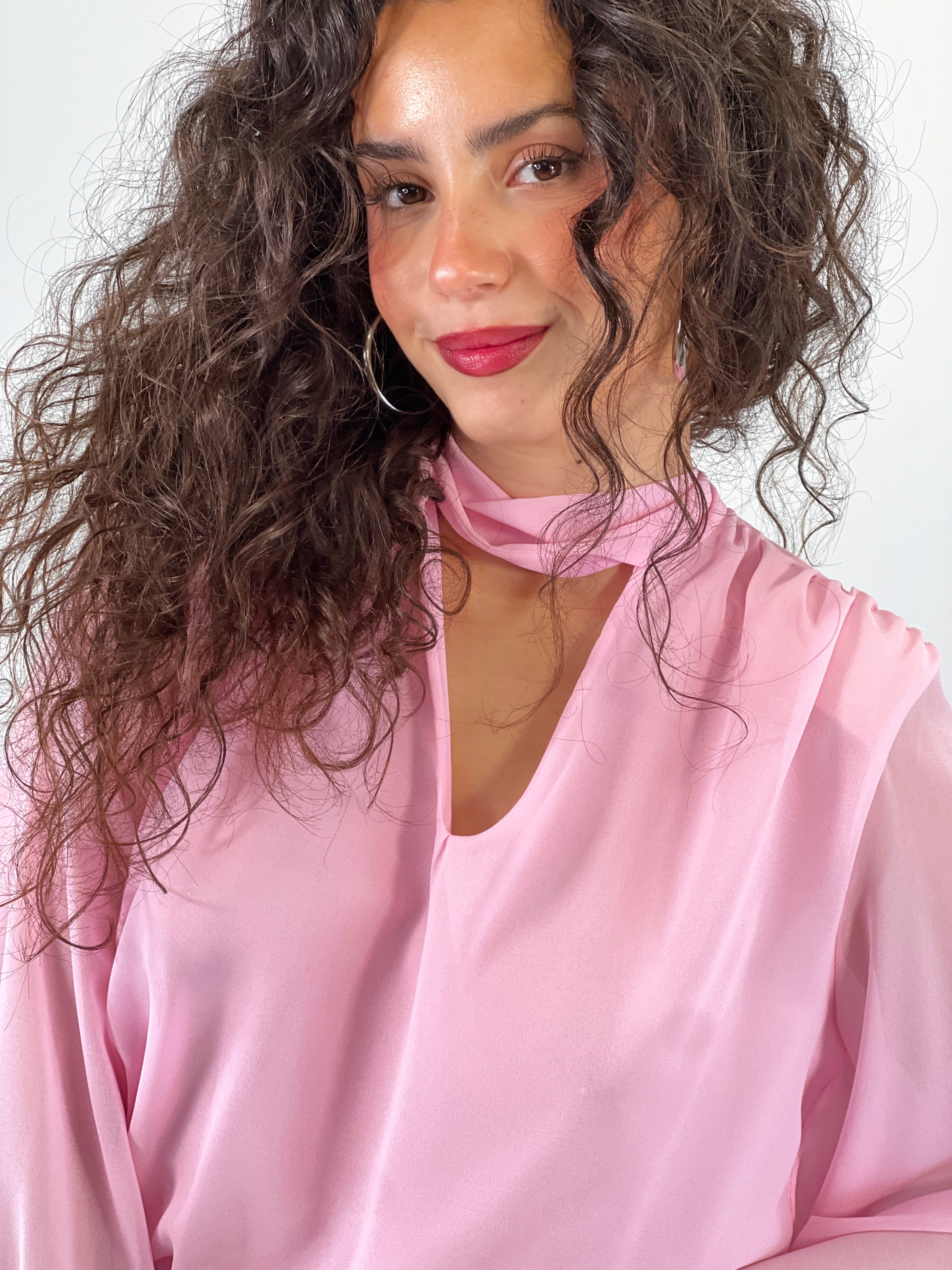 Chiffon bodysuit with choker neckline